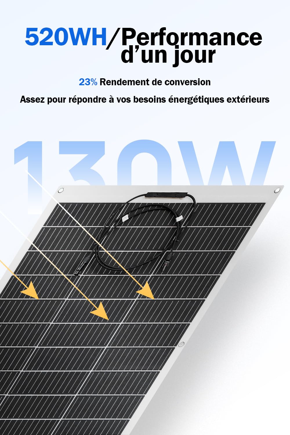 ECO-WORTHY Panneau Solaire Souple 12V 130W Panneau Solaire Flexible Monocristallin Panneau photovoltaïque pour camping-car, caravane, bateaux et surfaces inégales