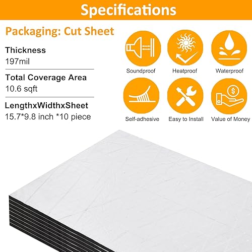 Miniatura 4 de Alfombrilla de amortiguación de sonido y calor para coche - 197 mil 10.76 pies cuadrados, material de amortiguación de sonido y aislamiento térmico