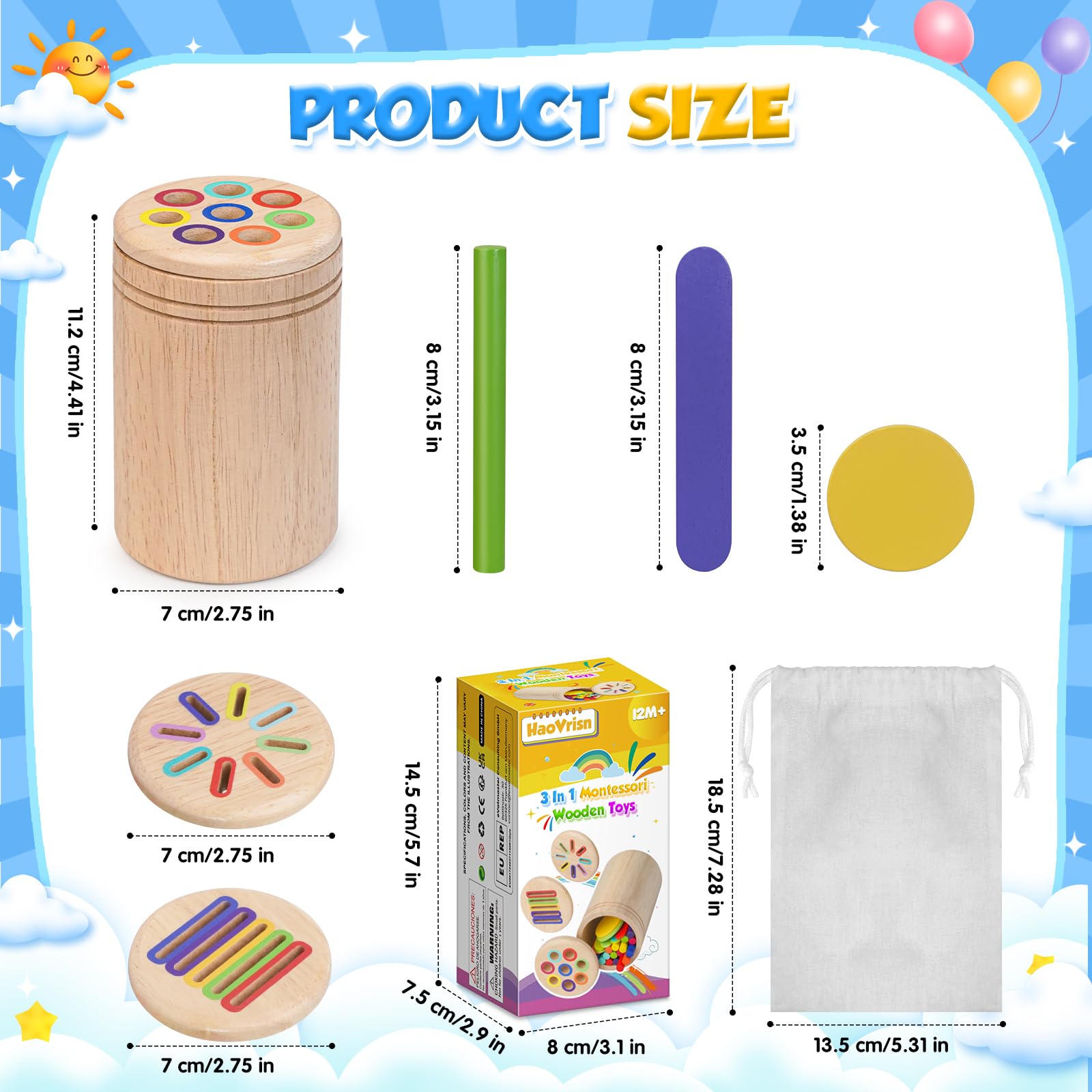 HaoVrisn Giochi Bambini 1 2 3 Anni, 3 in 1 Giochi Montessori 1 2 3 4 Anni, Legno Colori per Bambini 1 2 3 Anni, Gioco Bambino 1 2 3 4 Anni con Borsa per la Conservazione
