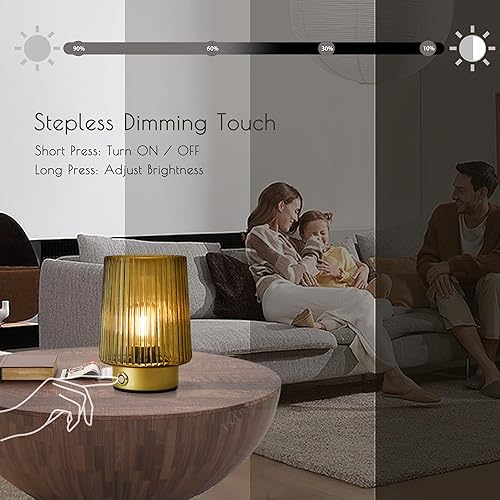 Miniatura 6 de Lámpara inalámbrica recargable con pilas, lámpara de mesa pequeña de cristal, portátil, regulable, brillo táctil, lámpara de noche inalámbrica para