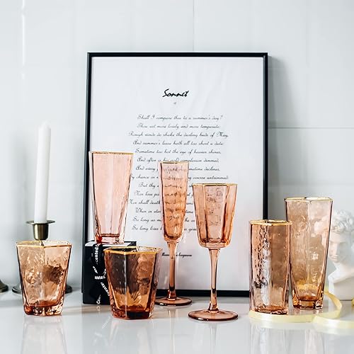 Miniatura 7 de EVEREST GLOBAL Vaso de vino vintage soplado a mano con borde dorado de 8.45 onzas para tu bar en casa, regalo ideal para amigos y familiares