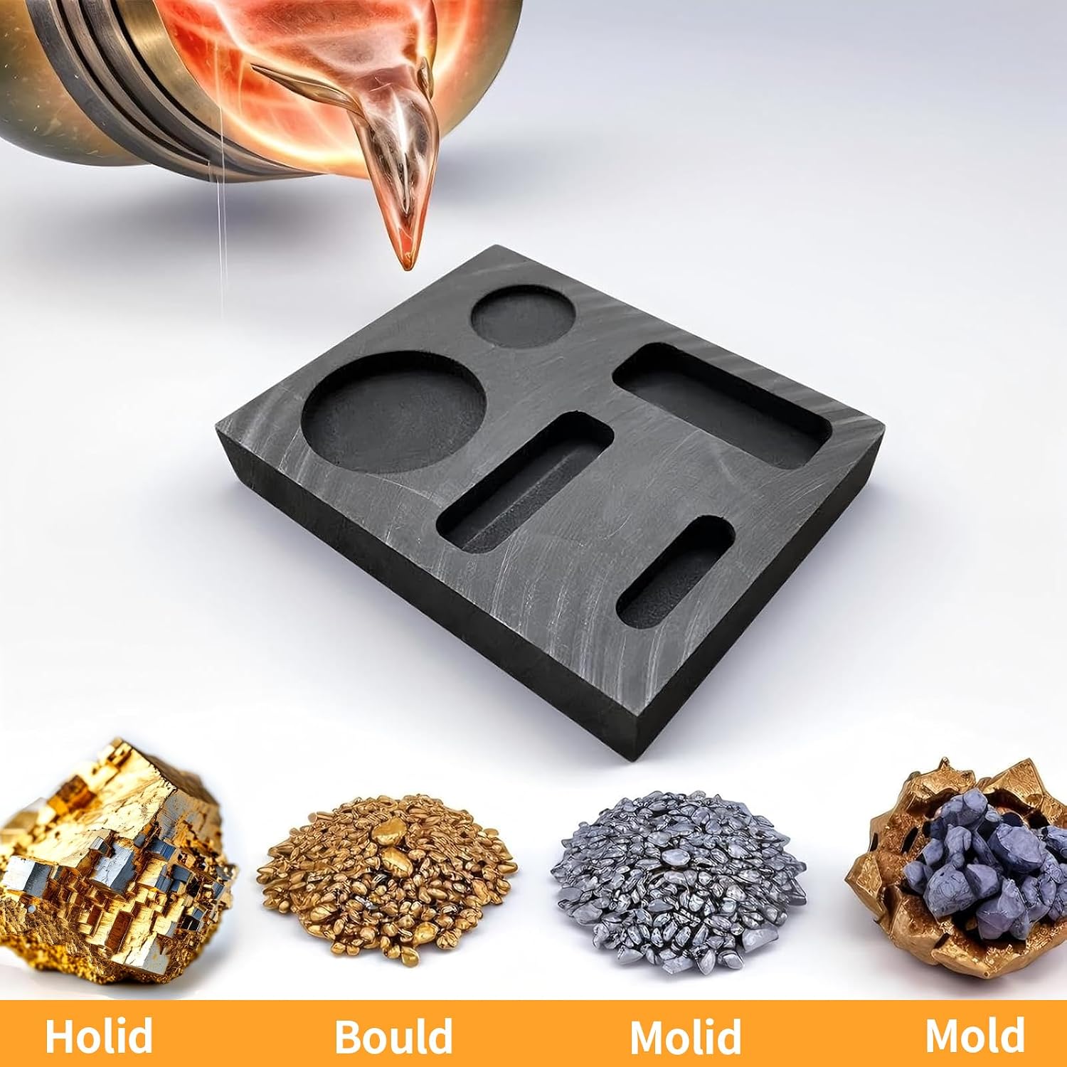 LAIAMER 6 Pcs Graphite Metal Melting Casting Kit, Including 3 Graphites Casting Ingot Mold, 3 Graphite Rod, Melting Metals Like Gold and Silver