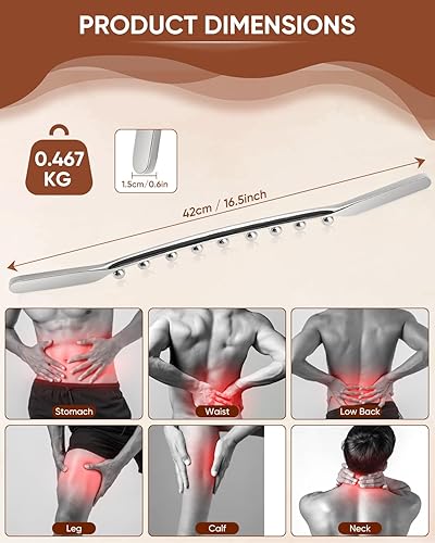 Miniatura 6 de ONUEMP Barra Gua Sha de acero inoxidable, masajeador de drenaje linfático, removedor de celulitis, herramienta raspadora muscular de punto de