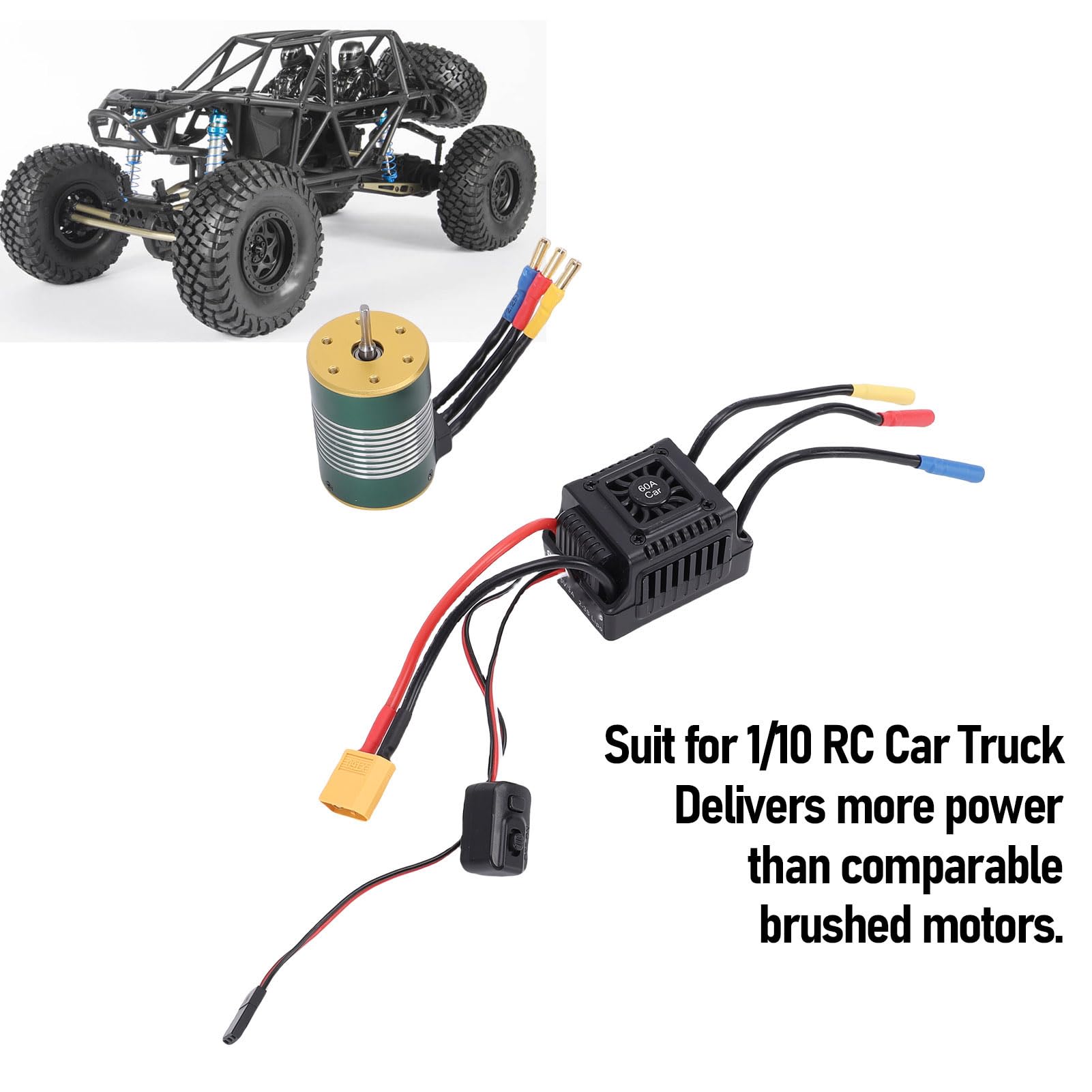 Changor Silnik Bezszczotkowy S3650 4300KV, wał 3,175 Mm z Wodoodpornym Zestawem 60A ESC do Ciężarówki Samochodowej 1/10 RC (Zielony)