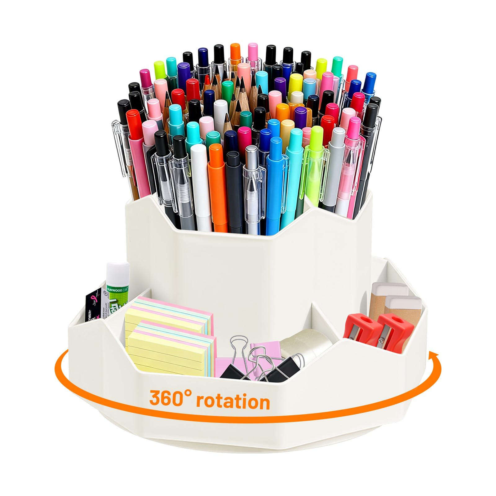 Lvjkes White Rotating Pen Holder, Stationary Organiser, Pen Holder For Desk 9 Compartments, Upgraded Large Capacity 360°Rotatable, Can Accommodate Pencils, Colored Pens, Various Stationery (White)