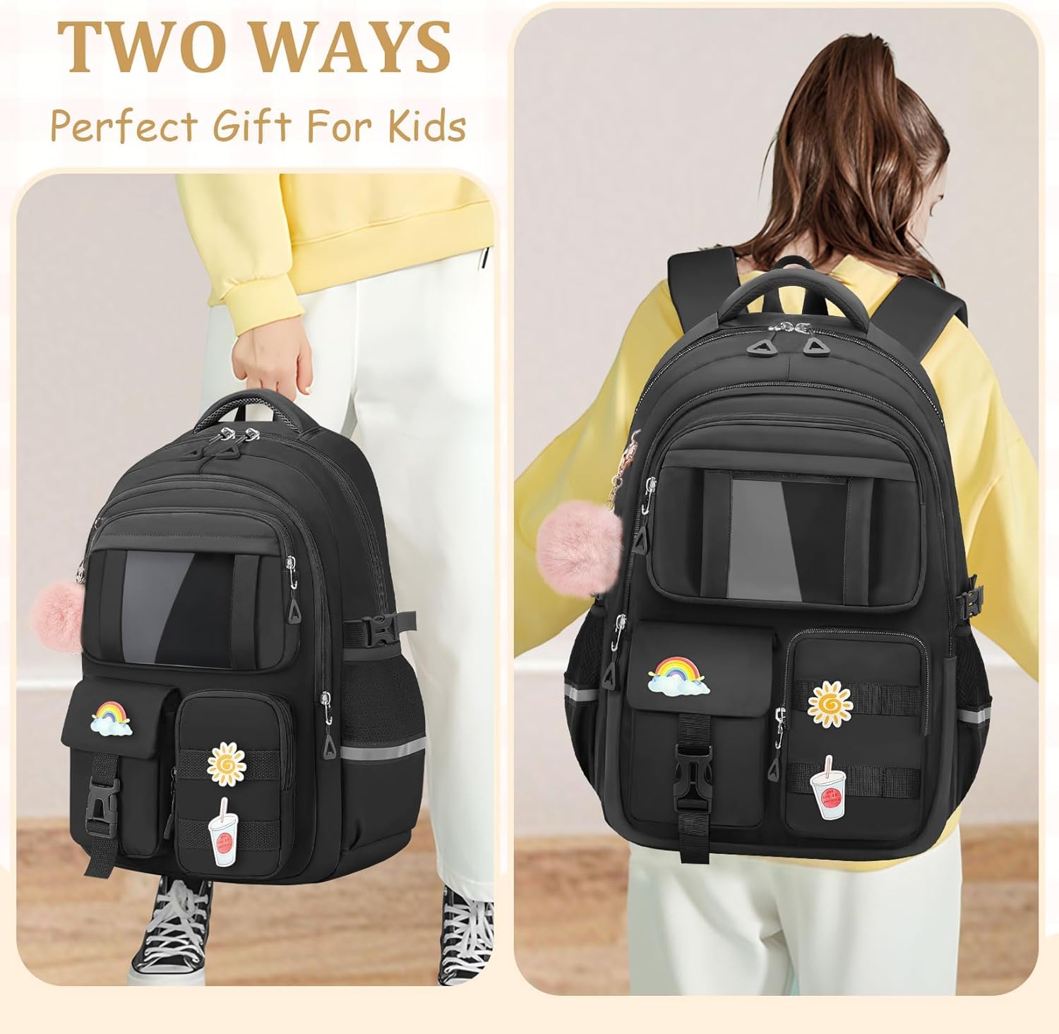 Kids Backpacks for Girls - Cute Girls Backpack for Kids Children Teens Elementary Middle School - 17″ Students Bookbag Travel Back Pack for Age 6-18 - Image 6