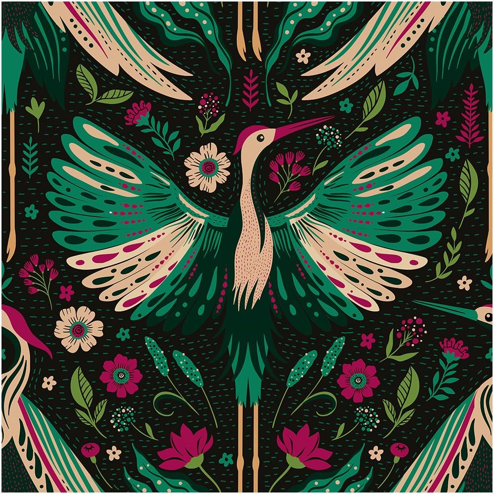 Peel and Stick Wallpaper Crane Vintage Floral Wallpaper for Bedroom Removable Dark Floral Wallpapers for Renter Textured Leaf Contact Paper for Countertop Home Decor 17.5 x 118 in