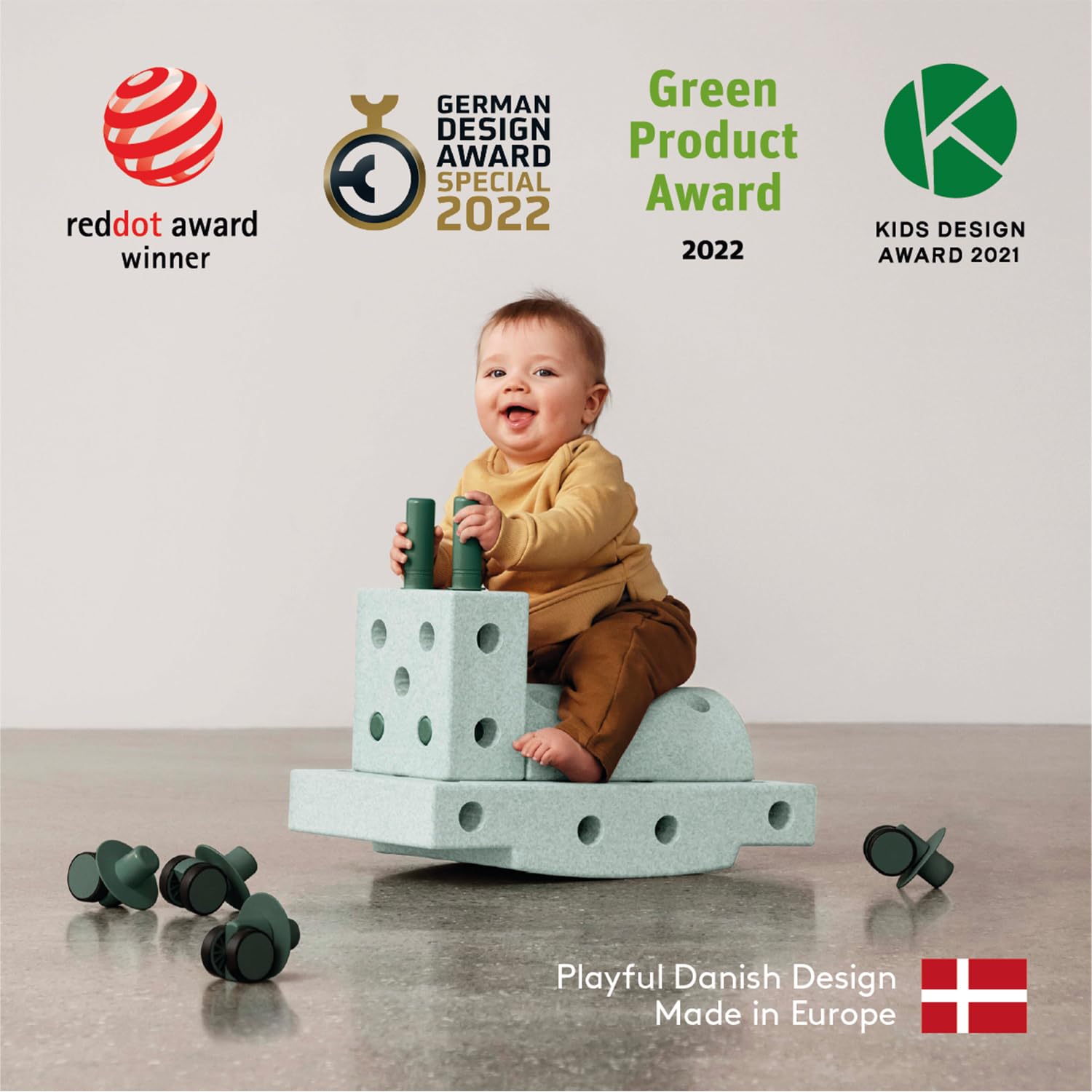 Modu Baukasten Starter-Set Playsystem Curiosity von 0-6 Jahren - Ocean Mint/Forest Green