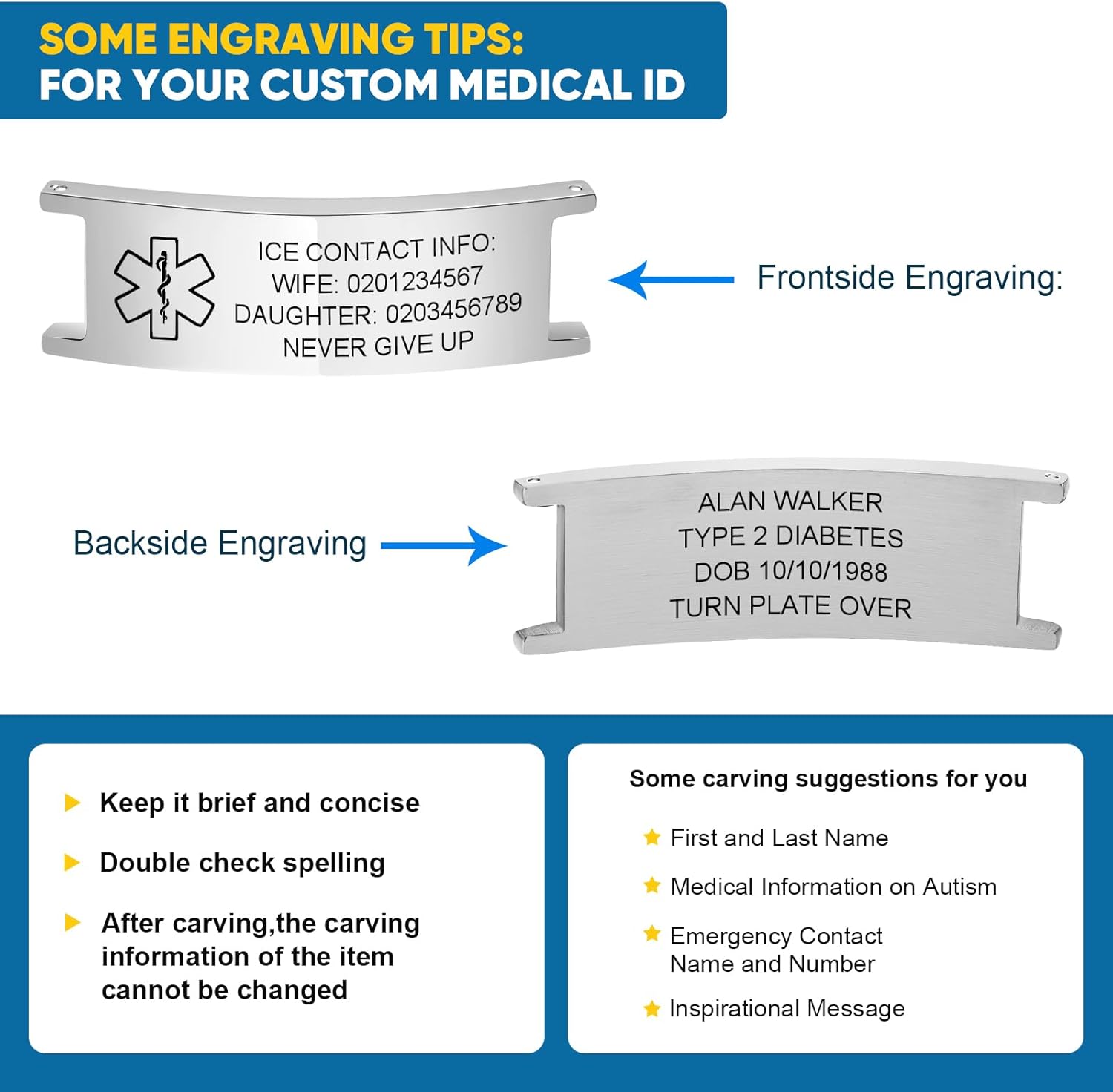 Gamtic Personalized Medical Alert Bracelet Customizable Emergency ID Bracelet Watch Band Style Bracelets Free Engraved Alert Bracelets for Allergy Epilepsy Diabetic Seizure Alzheimers Autism - Image 6