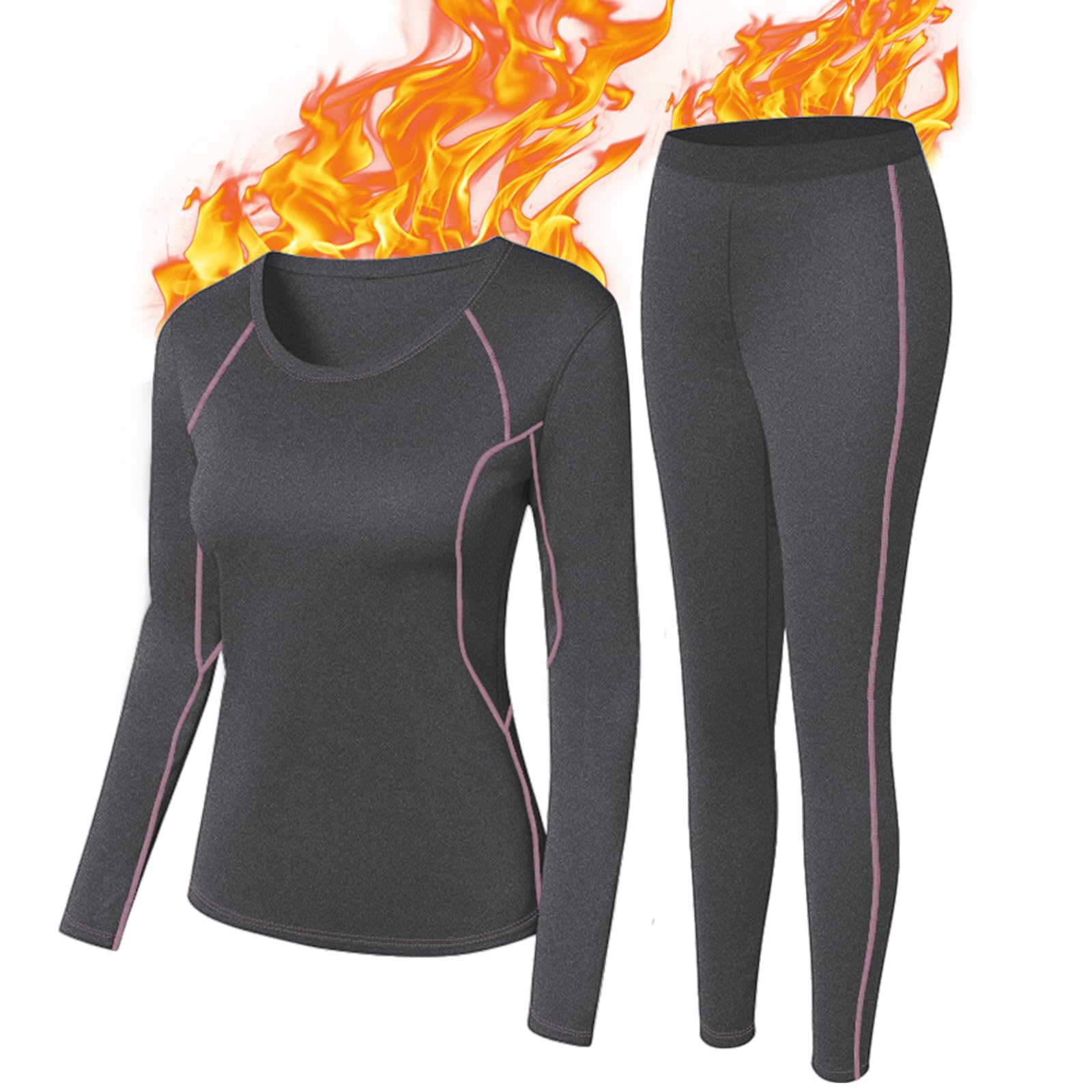SIMIYAWomens Base Layer Breathable Long Sleeve Ladies Thermal Underwear Set Quick Dry Thermals Top and Bottoms Winter Thermal Clothing for Outdoor Activities