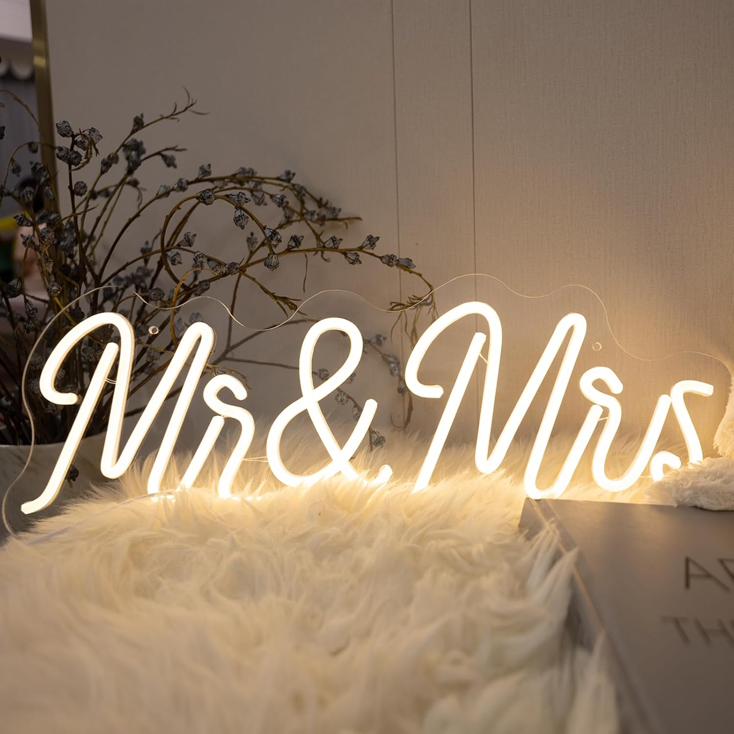 Mr and Mrs Wedding Neon Sign, 20.08 x 8.66 inch USB Powered Neon Signs with Dimmer LED Wedding Light Sign for Backdrop Wall Decor, Home Decorations for Anniversary Engagement Party Wall