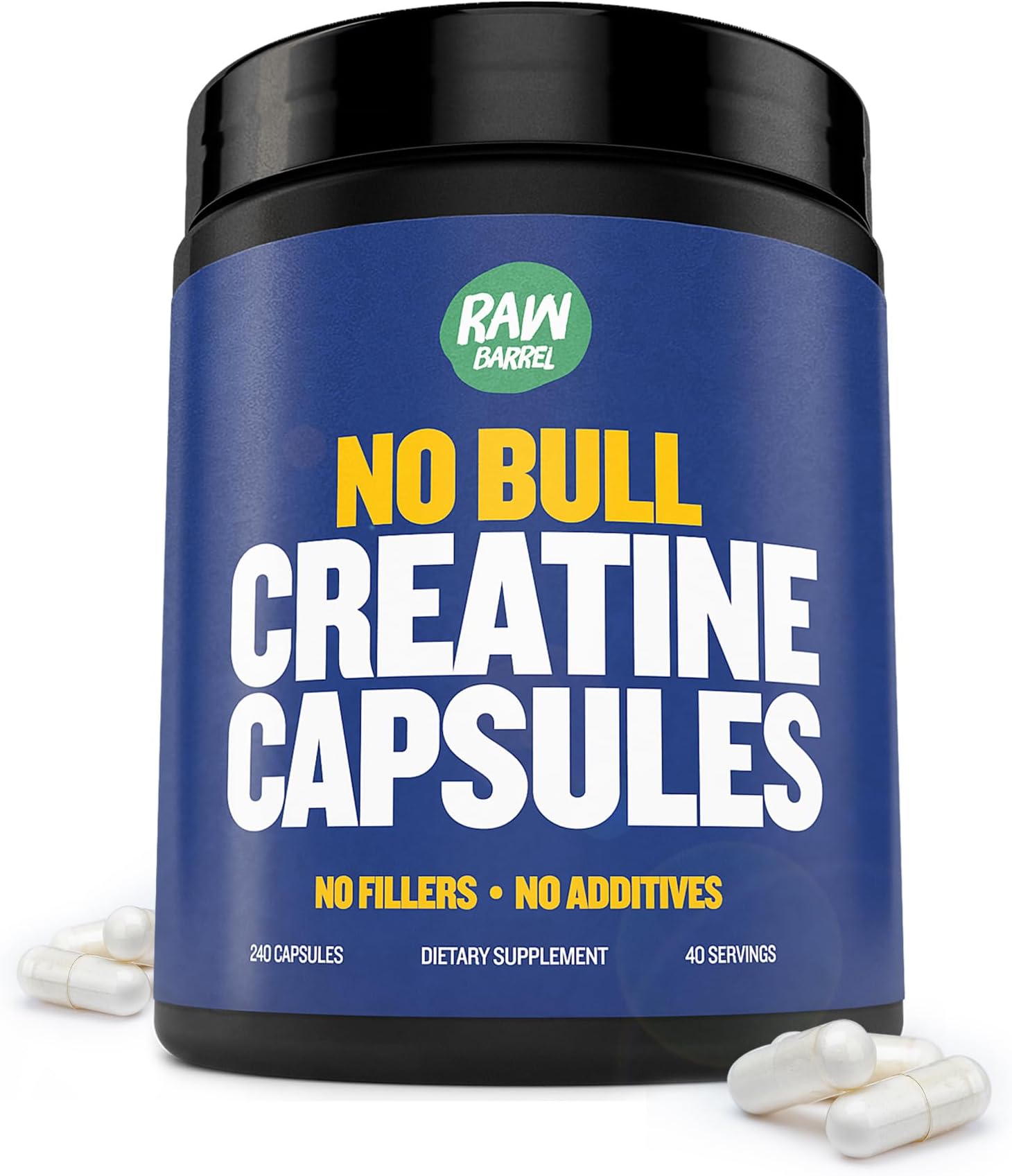 “No Bull” Creatine Monohydrate Pills, Creatine Pills for Faster Recovery, Increased Muscle Volume & Strength, Micronized Creatine Capsules for Fast Absorption, 4200mg 240 Capsules