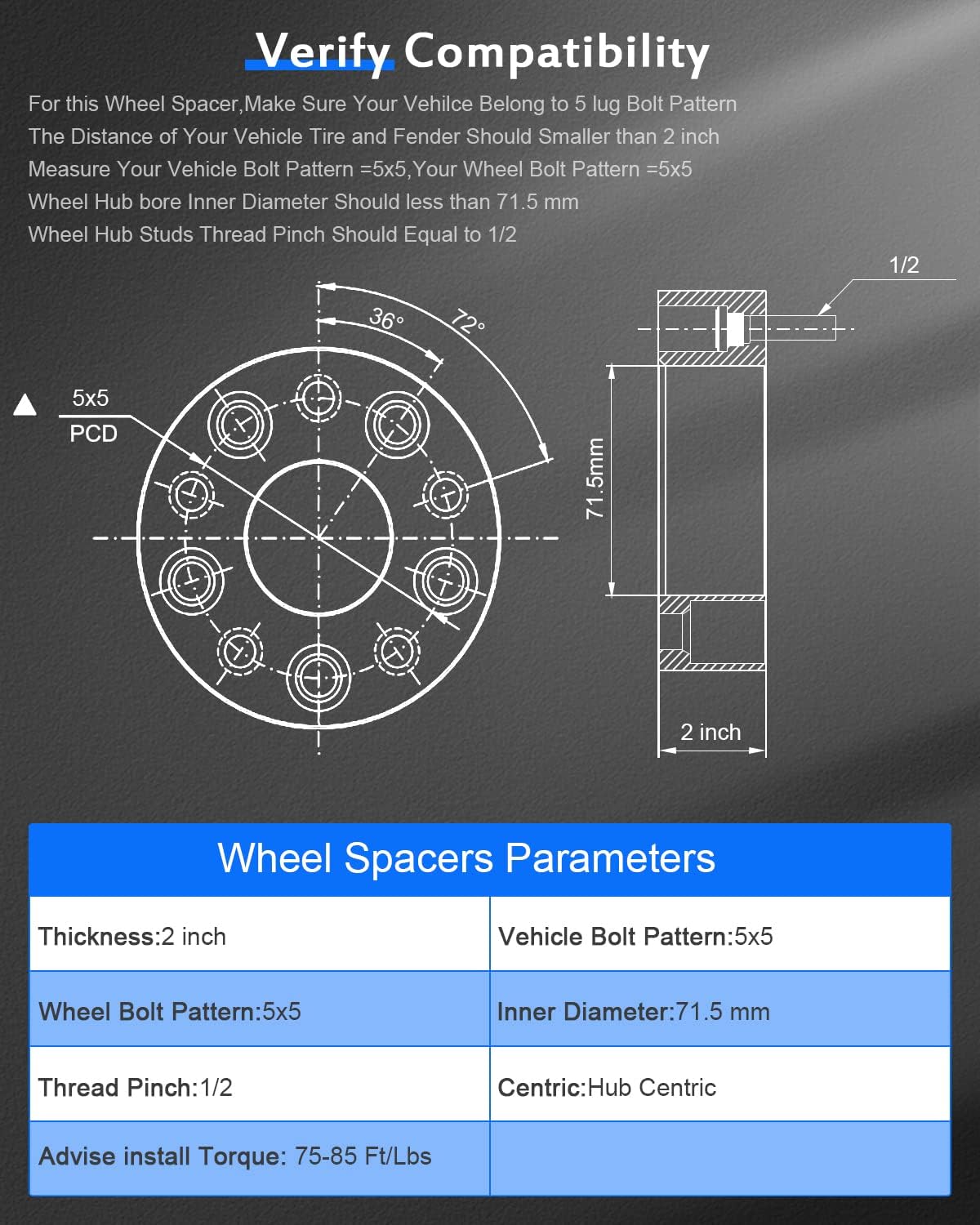 ECCPP 2PCS 2" inch 5x5 to 5x5 5 Lugs Hubcentric Wheel Spacers 5x127mm fits for 2006-2010 for Jeep Commander 1999-2010 for Grand for Jeep Cherokee 2007-2013 for Jeep Wrangler