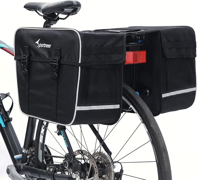 Sportneer Bike Pannier Bag, for Bicycle Rear Rack with Ultra-Stable Hooks Anti-Tear Bike Storage Grocery Bag with Rain Cover for Cycling