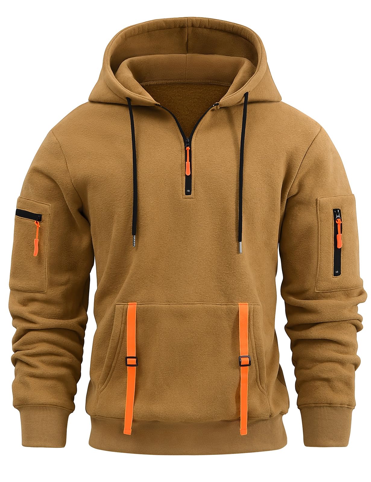 Lonya Heren Hoodie Casual 3/4 rits Top Winter Trui met Capuchon en Lange Mouwen, Trekkoord Hoody met Zak, Donkergrijs, L
