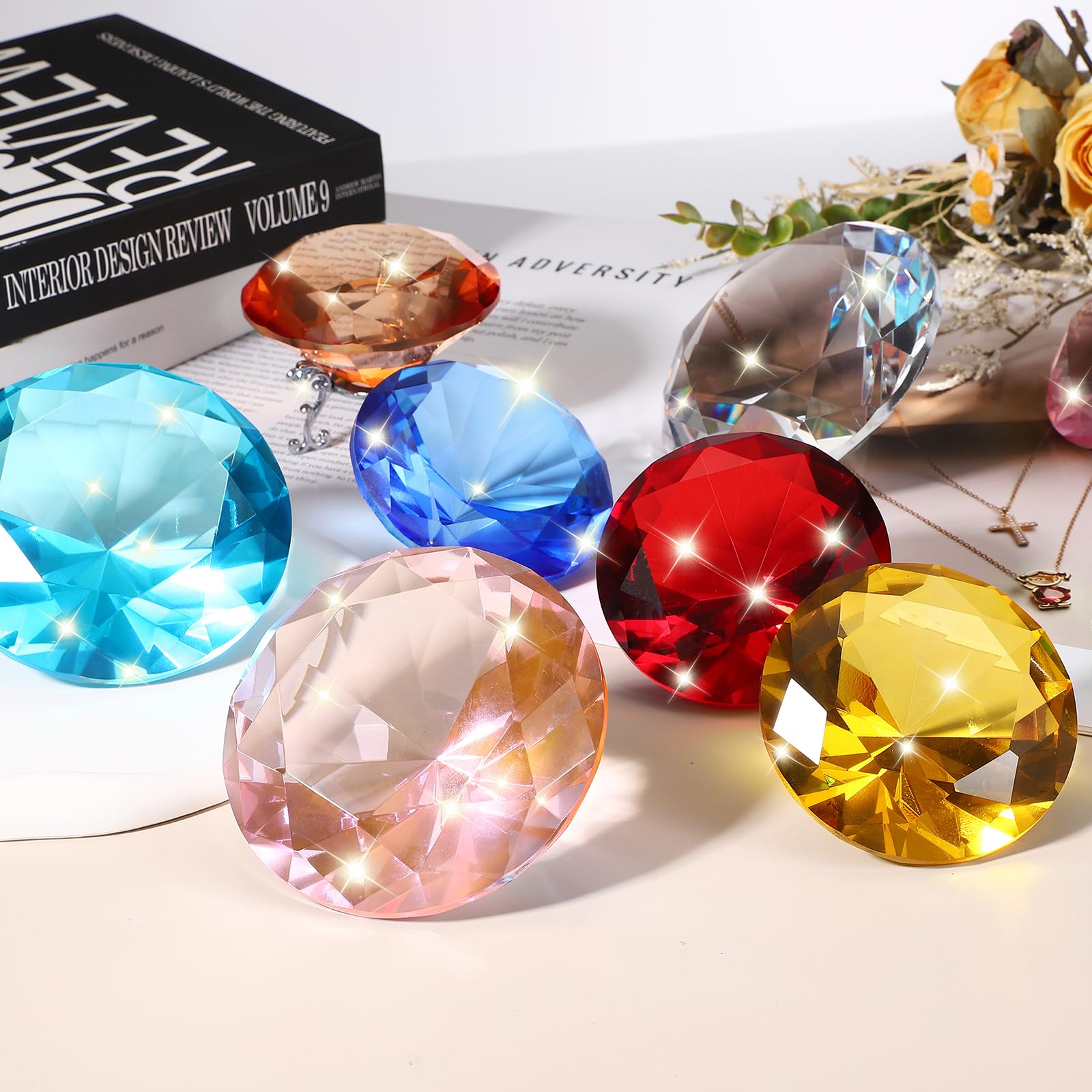 PATIKIL Diamond Crystal Paperweight, 100mm / 3.94" Crystal Paperweight Paper Weight with Silver 25 Metal Base for Home Office Desktop Table Decor Wedding Party Ornaments, Light Blue - Image 4