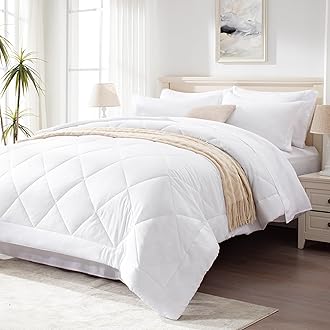 Love's cabinLove's cabin King Size Comforter Set White, 7 Pieces King Bed in a Bag, All Season King Bedding Sets with 1 Comforter, 1 Flat Sheet, 1 Fitted Sheet, 2 Pillowcase and 2 Pillow Sham