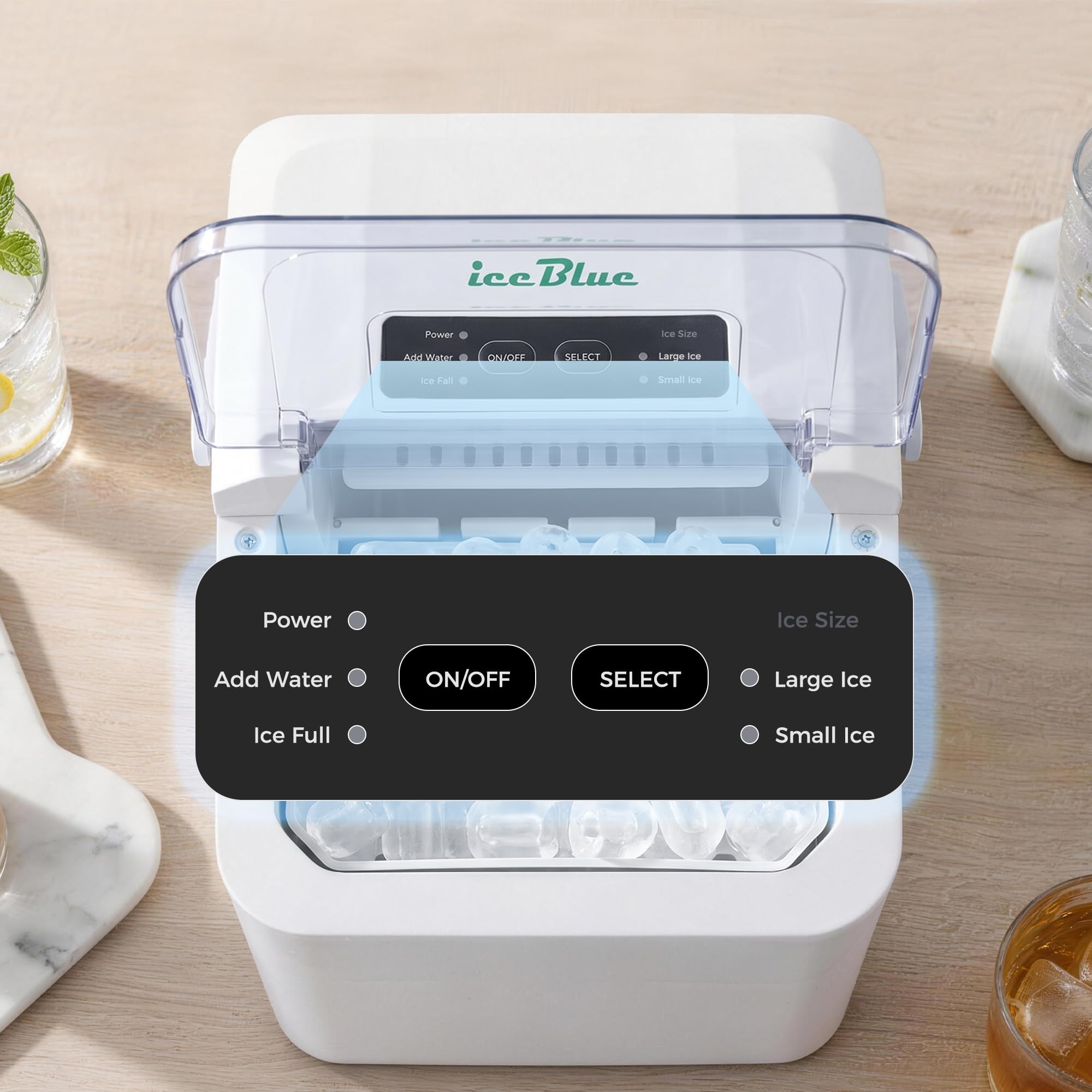 Eismaschine, 2 Größen an Kugeleis Tisch-Eismaschine - weiß | Eismaschine mit täglich 12 kg Eisausstoß, 9 Eisstücke fertig in nur 9 Minuten – ideal für Zuhause, Küche und als Geschenk