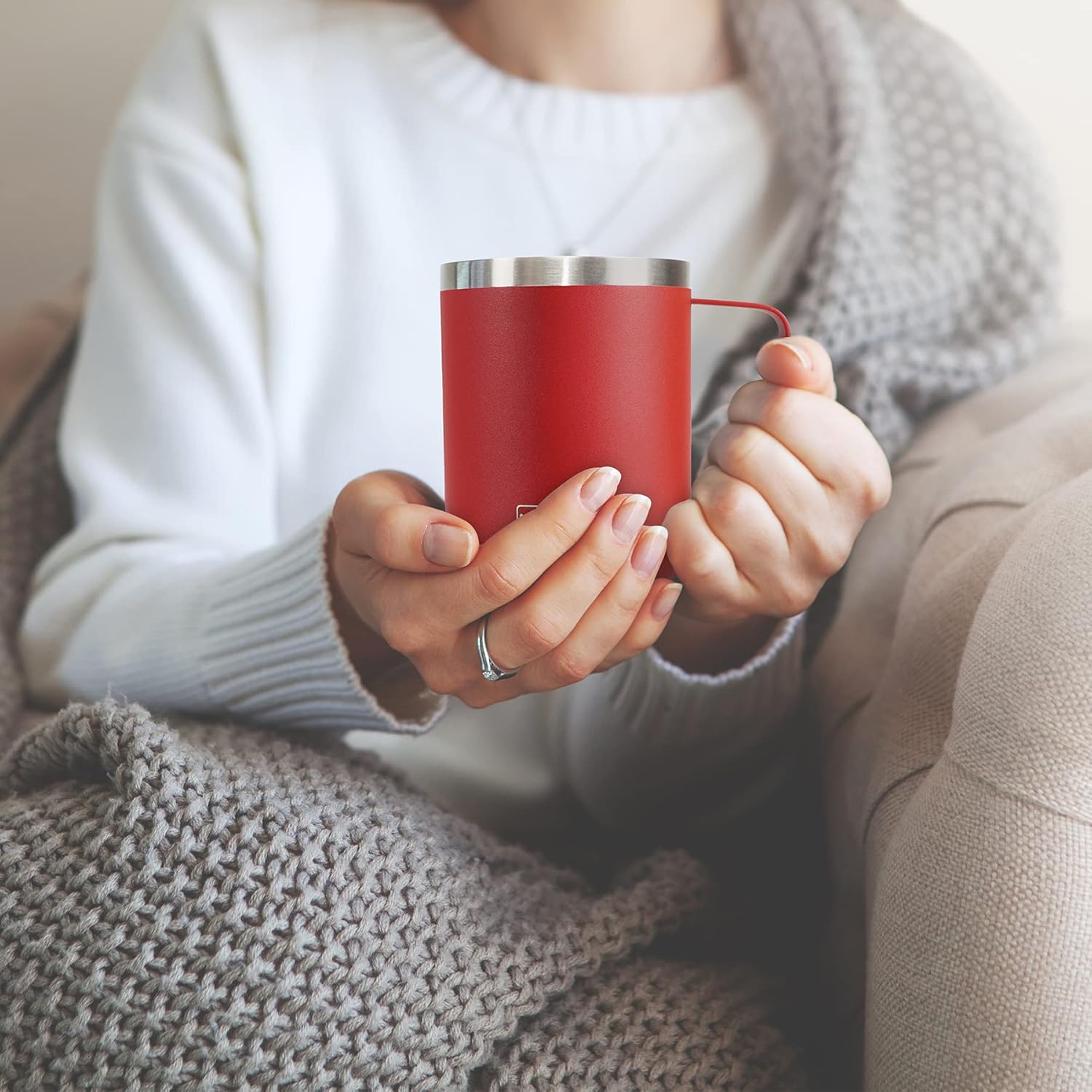 WETOWETO 14 oz Coffee Mug, Vacuum Insulated Camping Mug with Lid, Double Wall Stainless Steel Travel Tumbler Cup, Coffee Mugs Outdoor, Powder Coated Harvest Red - Image 6