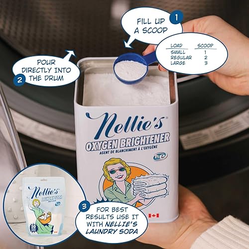Miniatura 4 de Nellie's Abrillantador de oxígeno, removedor de manchas ecológico y potenciador de lavandería, potente limpieza con oxígeno para blancos más blancos