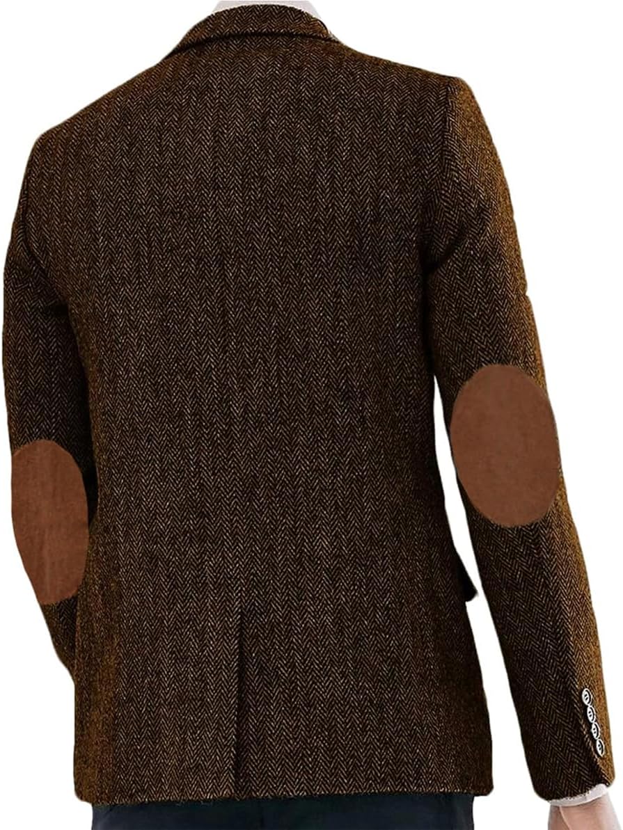 VENNYNG Boys Blazer Retro Herringbone Sport Coat with Elbow Path Formal Tweed Jacket for Kids Classic