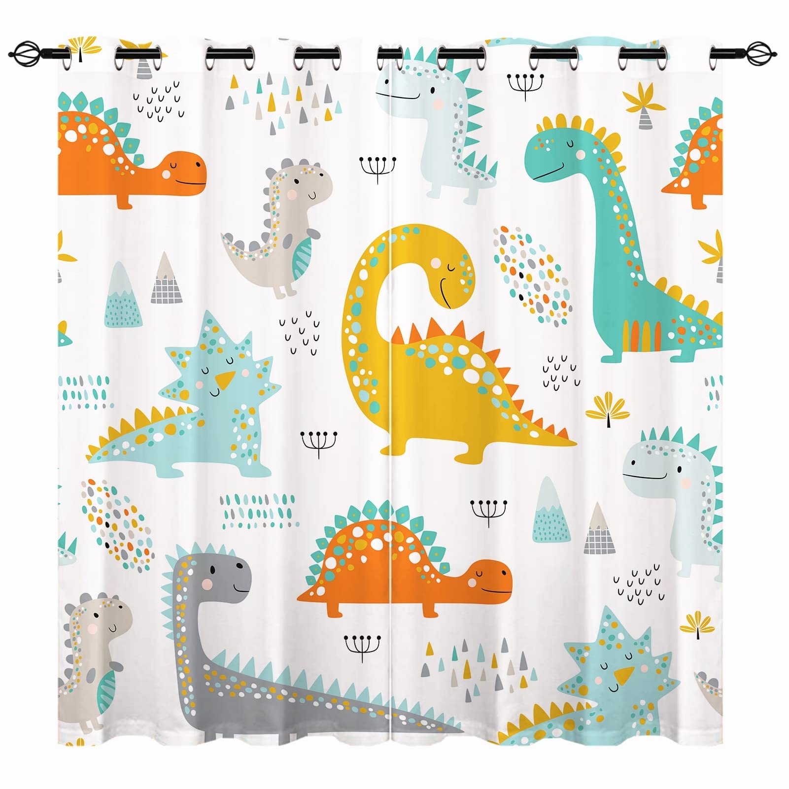 YUANZU Kids Dinosaur Curtains - Boys Girls Colorful Cute Dino Animals Print Pattern Eyelet Blackout Thermal Insulated Room Darkening Window Drapes for Nursery Baby Bedroom 2 Panels W140cm x D183cm โ image 1