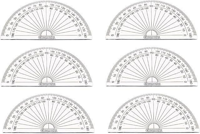 Plastic Protractors 180 Degrees Protractor For Angle Measurement 4 Inches - Pack 6