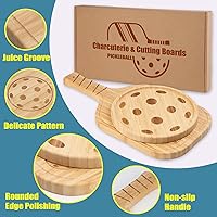 Vista 3 de Juego de tablas de charcutería de Pickleball - Tabla de cortar y queso de bambú Tabla de remo de 17 pulgadas con mango + plato redondo de 8.5