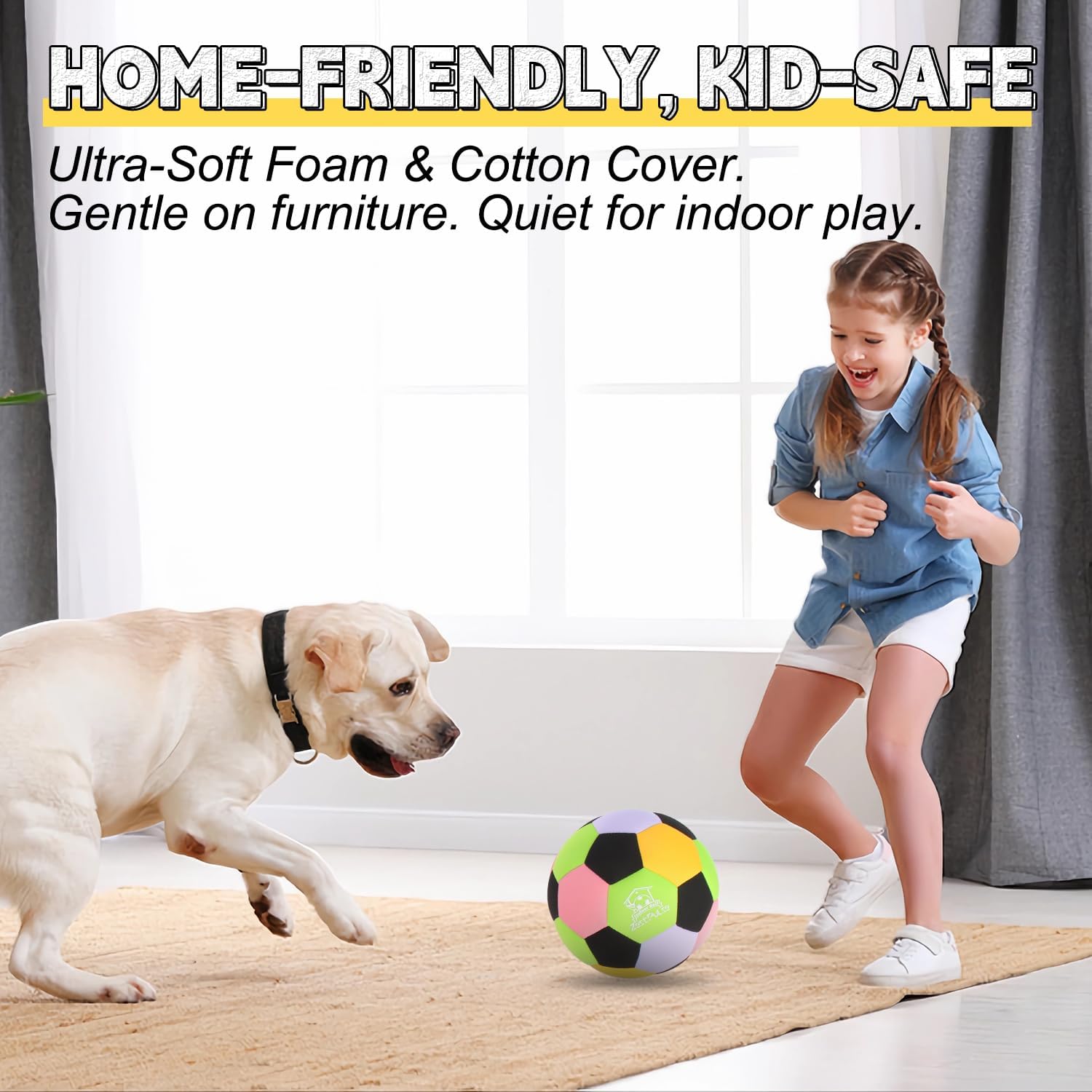 Soft Indoor Soccer Ball Size 4 - Fun Silent House Ball for Kids & Teens Indoor Dribble Training, Perfect Holiday for Boys & Girls Ages 3-12