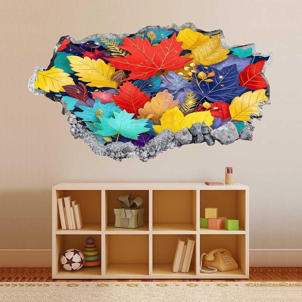 3D Wandtattoo Wanddurchbruch, Ahornblätter Durchbruch Wandaufkleber für Kinderzimmer, sticker für Wohnzimmer, Bunte Blätter Wandsticker, Wandbild Junge Mädchen Schlafzimmer