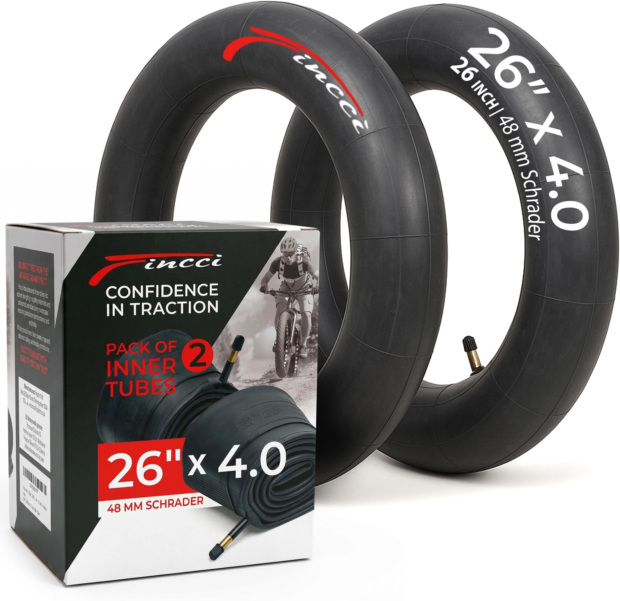 Fincci Fat Bike Inner Tube 26 x 4.0 - Durable inner Tube 100-559 mm with 48mm Schrader Valve for Fat Tire and Mountain, Electric & Road Bicycles - Suitable for Sand, Snow, Dirt & Trail Use