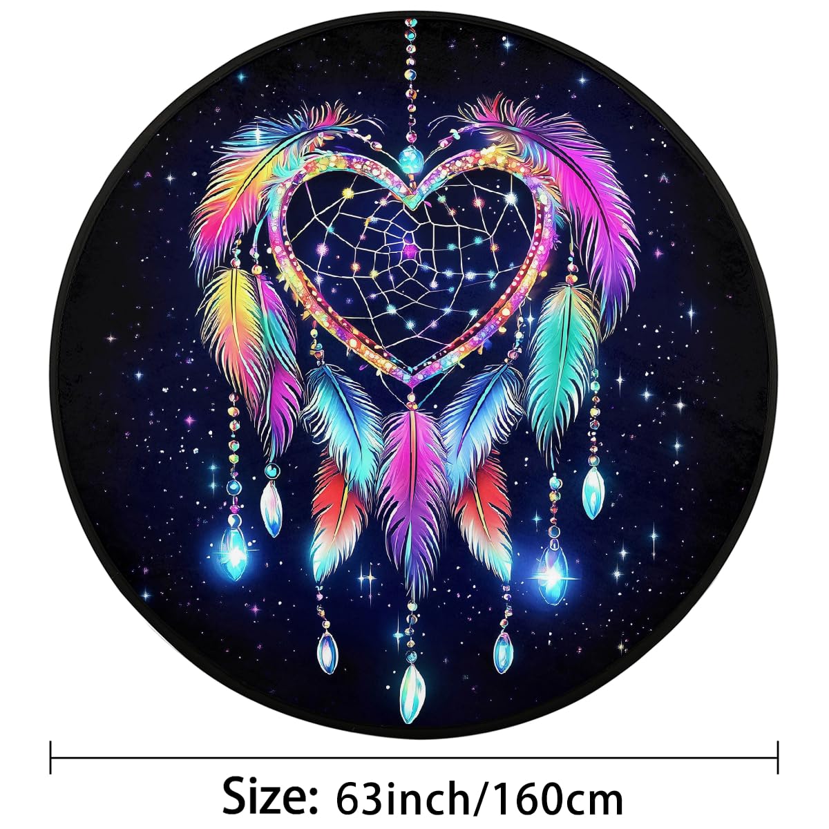 Herz-Traumfänger-Neon-Teppich, rund, waschbar, Gaming-Teppich für Schlafzimmer, Wohnzimmer, Arbeitszimmer, Bodenmatte, 160 cm
