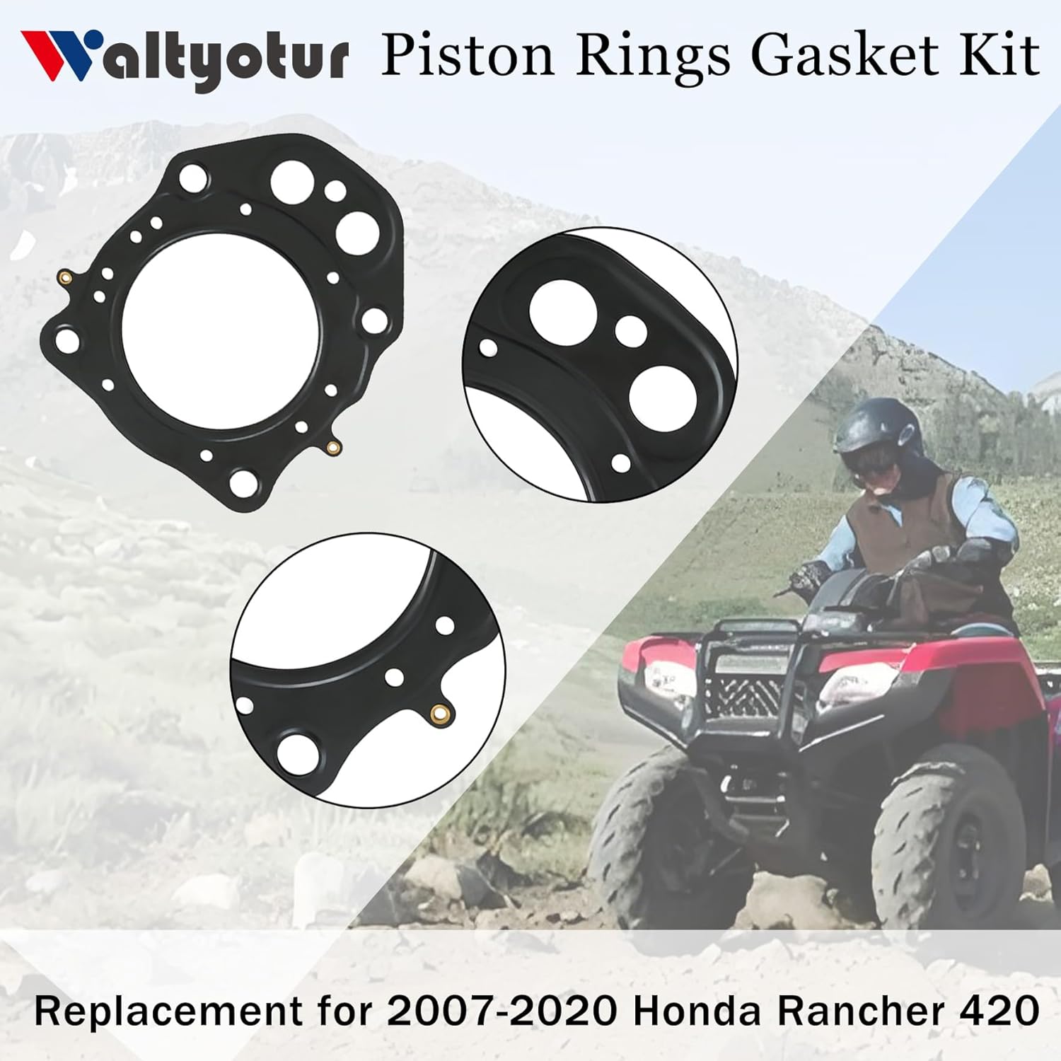 waltyotur Piston Rings Gasket Kit Replacement for 2007-2020 Honda Rancher 420 13101-HP5-600 12315-HP5-601