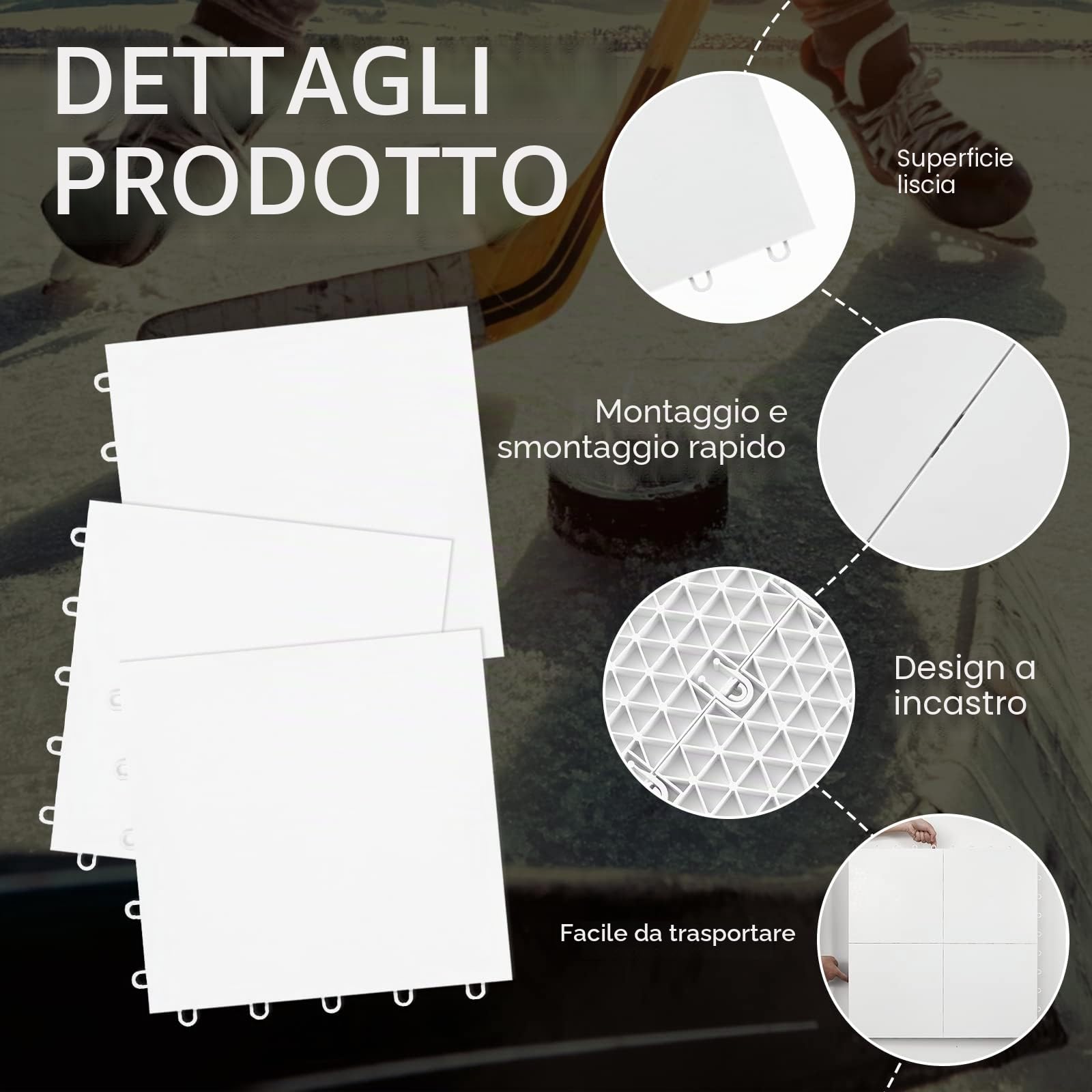 Fabbay Dryland Piastrelle di ghiaccio sintetico, per tappetino da hockey, 30,5 x 30,5 cm, attrezzatura da allenamento di hockey, pannello per tiri all'aperto (bianco, confezione da 8)