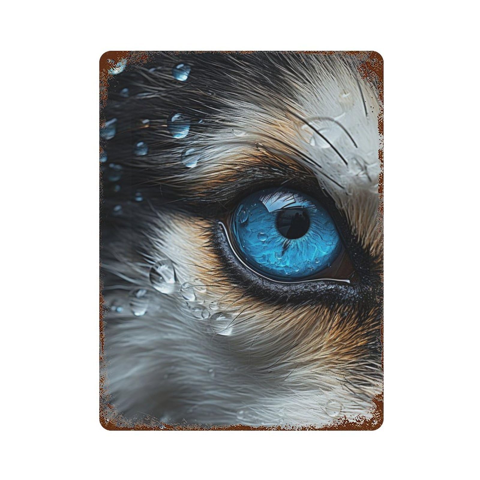Distressed Metal Wall Sign with Husky Eye Close Up Design 15.7"x11.8", for Shed, Workshop And Garage Wall Decor, Decorative Metal Wall Art