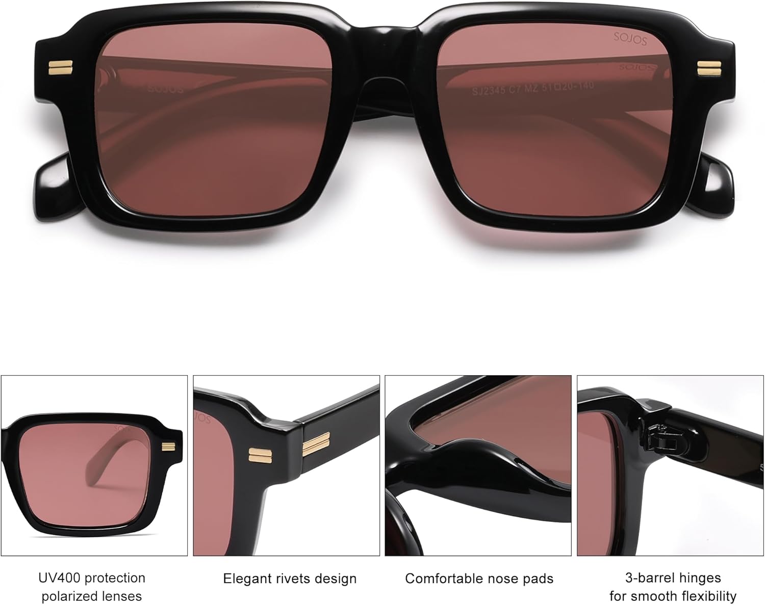 SOJOS Trendy Square Polarized Sunglasses for Women Men, Retro Vintage Womens Mens Rectangle Shades SJ2345 - Image 5