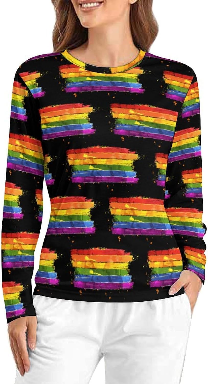 LGBT Rainbow Women's Pajama Top Sleepwear Pajamas Sleep T-Shirt Long Sleeve Shirt Crewneck Tee
