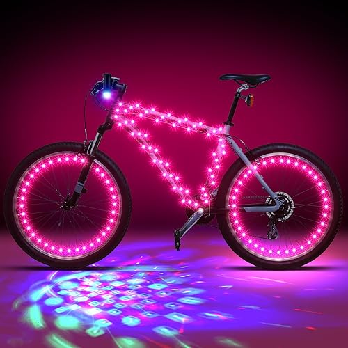VIHOSE 4 Pcs Disco Bike LED Light 2 Bike Wheel 1 Frame LED Lights and 1 Headlights with Battery Powered Bicycle Bright Accessories for Cycling Disco Party Gifts Riding at Night Waterproof