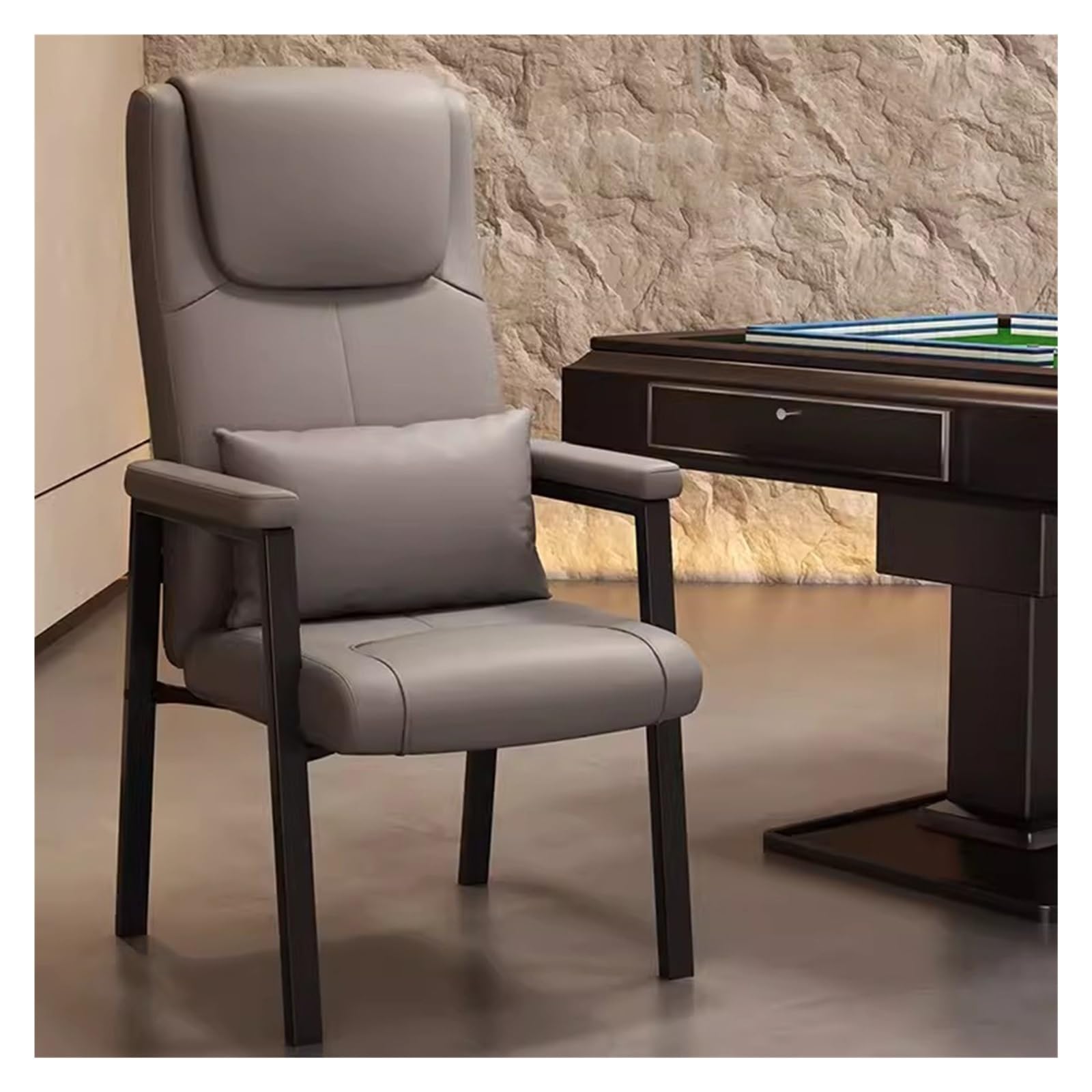 Chaise de bureau à dossier haut en cuir gris avec soutien lombaire