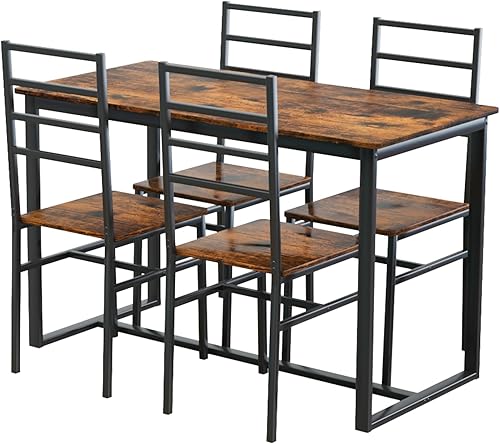 Miniatura 7 de 5 Metal and Wood Indoor Dinning Table Furniture Set for 4, Dining Table Chairs NX194