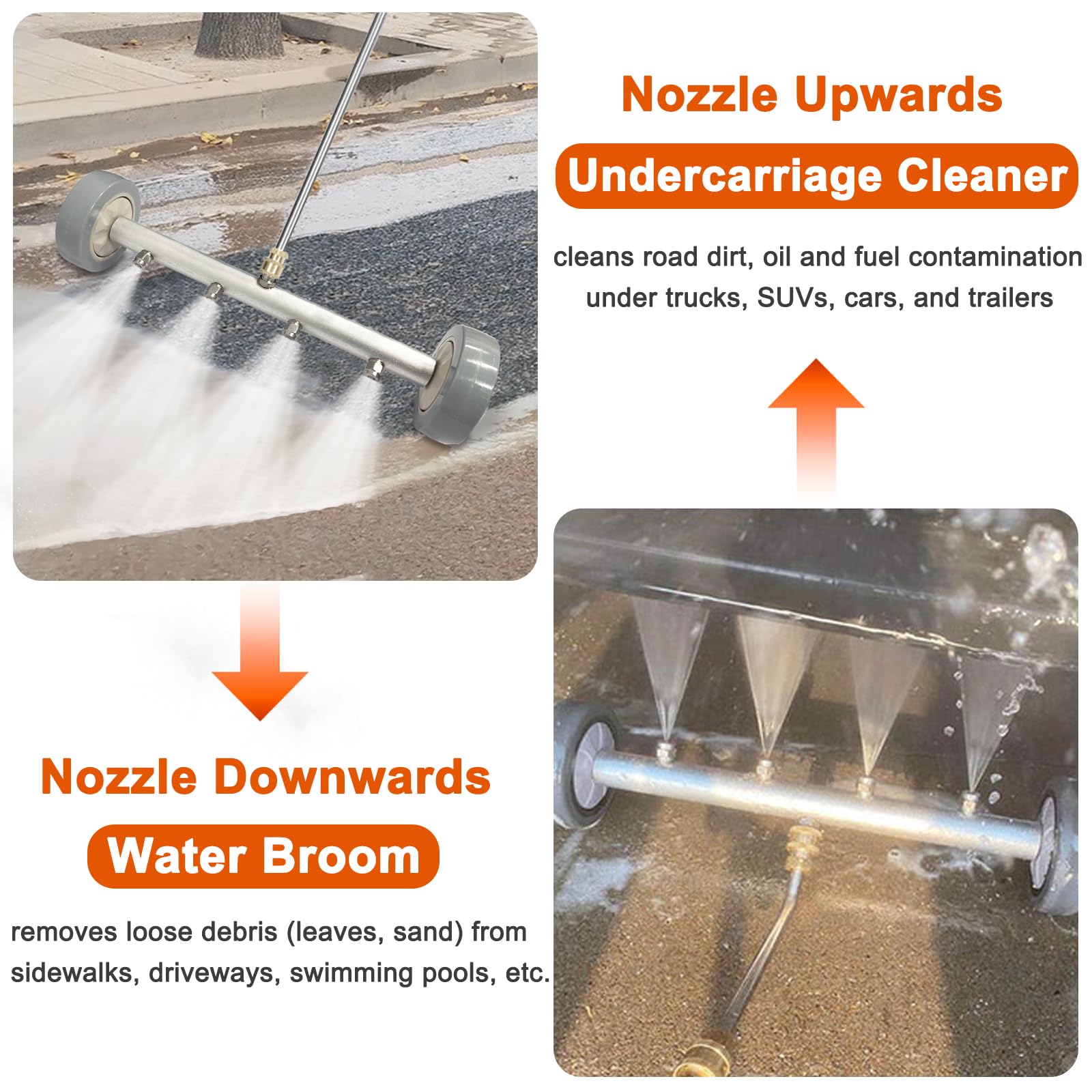 Idropulitrice ad Alta Pressione per Sottoscocca Auto 41 cm, con 3 Prolunghe e Ugello a 1/4" Innesto Rapido, Pulitore per Sottoscocca con 4 Ugelli, 4000 PSI (Grigio)