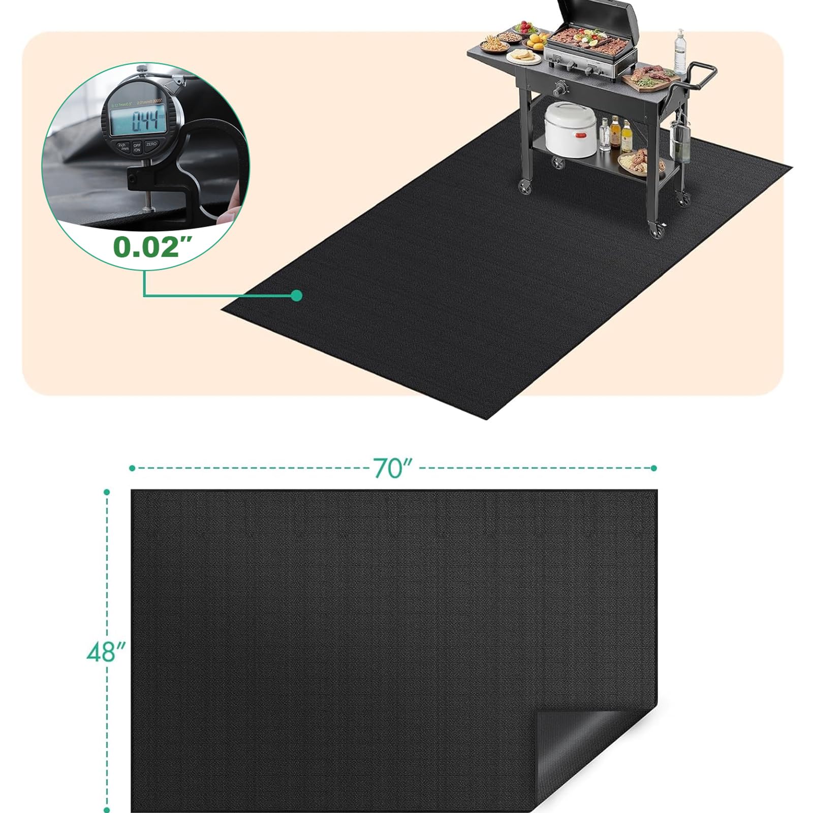 Antihaftbeschichtete wiederverwendbare Grillmatte, hitzebeständige Grillmatte für Outdoor-Grill, leicht zu reinigen, lebensmittelechtes Grillpad, 177,8 x 121,9 cm