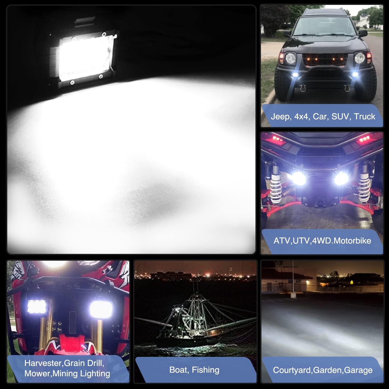 GOOACC Led Light Pods 2PCS 4 Inch 18W Flood Light Offroad Lights LED Fog Lights Mounting Bracket Horizontal Bar Tube Clamp with Off Road Wiring Harness-2 Leads for Trucks Boat, 2 Years Warranty