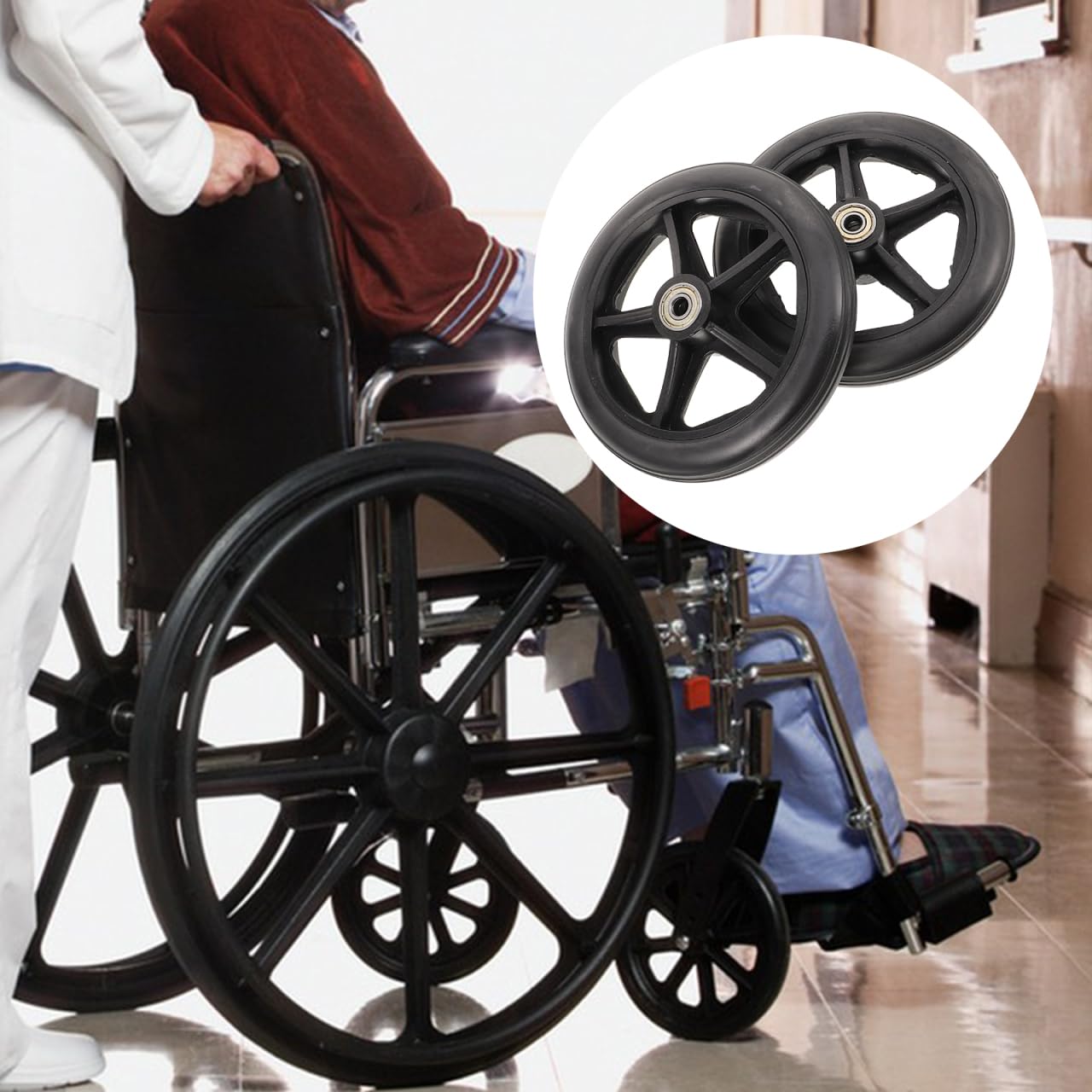 Ruedas delanteras de repuesto para silla de ruedas de 6 pulgadas con rodamiento silencioso resistente al desgaste para andador andador andador accesorios rueda reemplazable