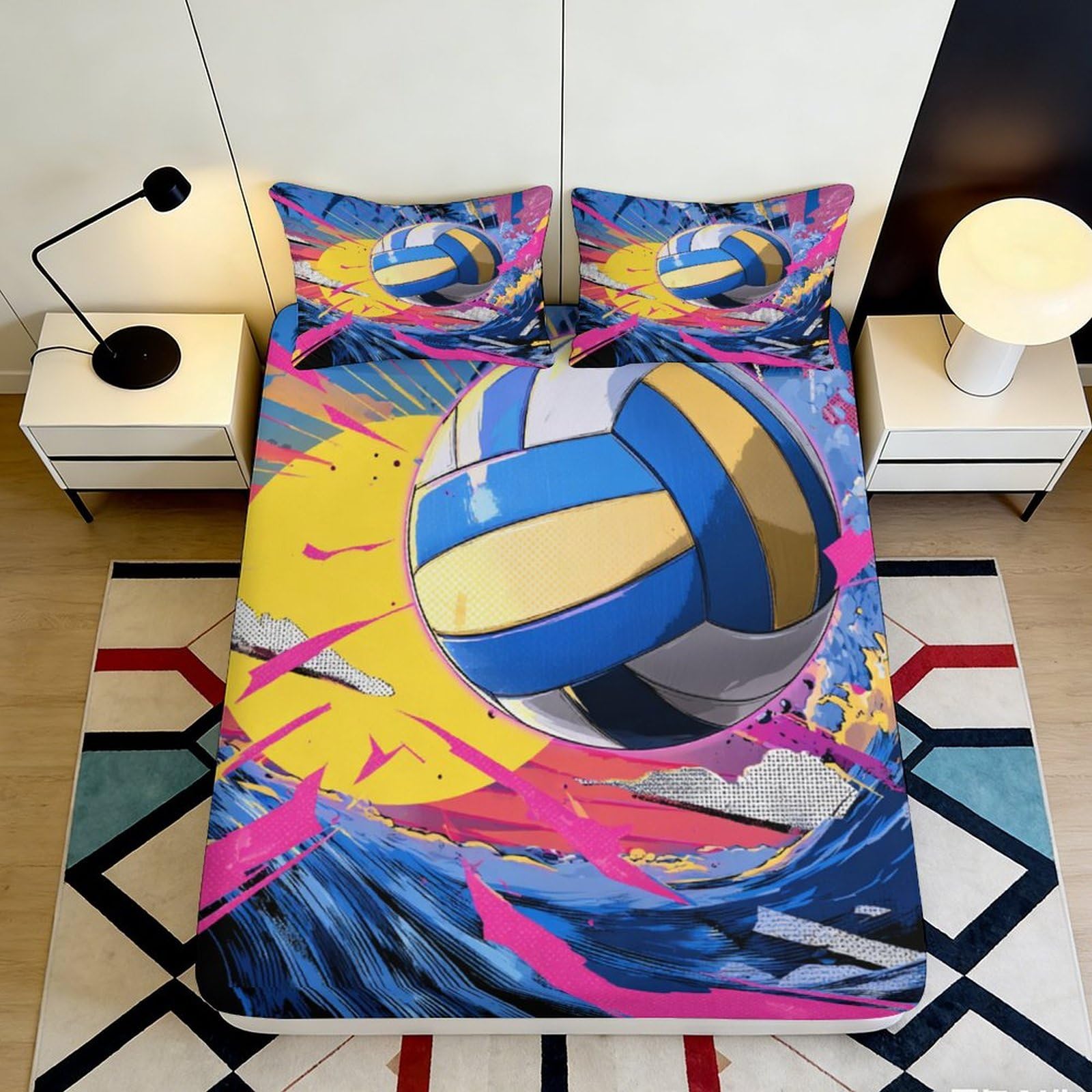 Dhbaneiok Style-5 3D Printed Volleyball Splash Fitted Sheet Microfiber Soft Mattress Cover For Bedroom Dorm Decorative Protection 90X200x25cm