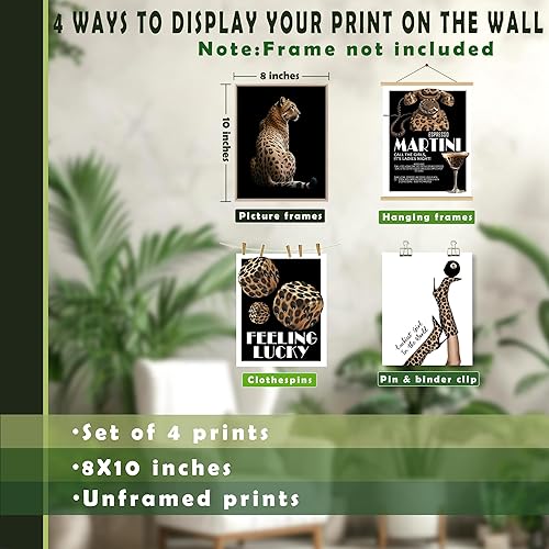Miniatura 2 de LUKIPOM Juego de 4 impresiones artísticas de pared de barra de leopardo retro Y2K de 8 x 10 pulgadas, juego de 4, botas de tacón alto con estampado
