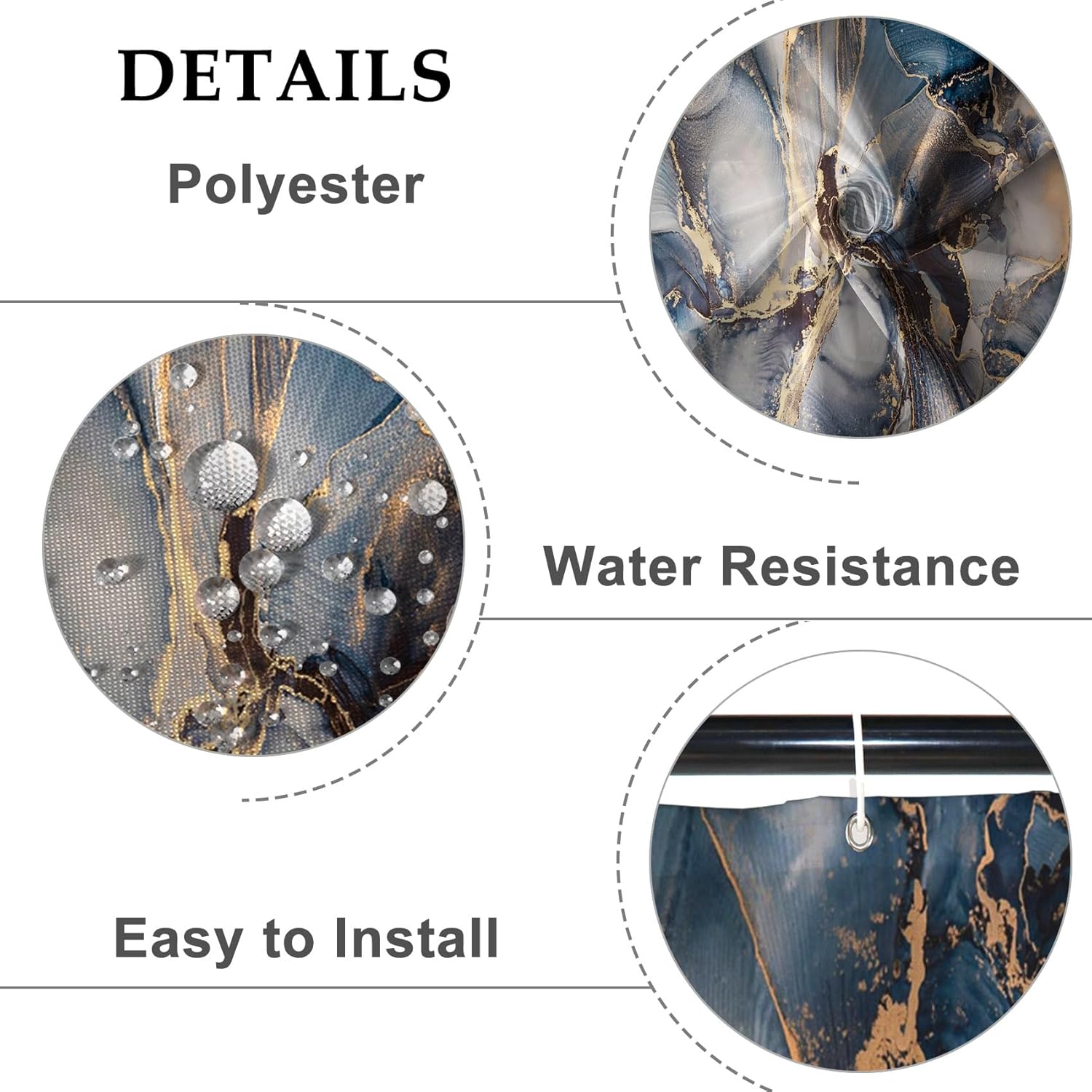 Baocicoo Blue Gold Marble Shower Curtain Gradient Print Blue Abstract Modern Shower Curtains for Bathroom Cubicle Bathtub Decor Fabric Durable Waterproof Shower Curtain with Hooks 72x72 Inches