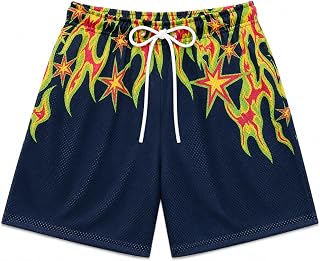 DIOTSR Mens Flame Graphic Basketball Shorts Cool Retro Running Athletic Shorts Drawstring Waist Casual Track Shorts