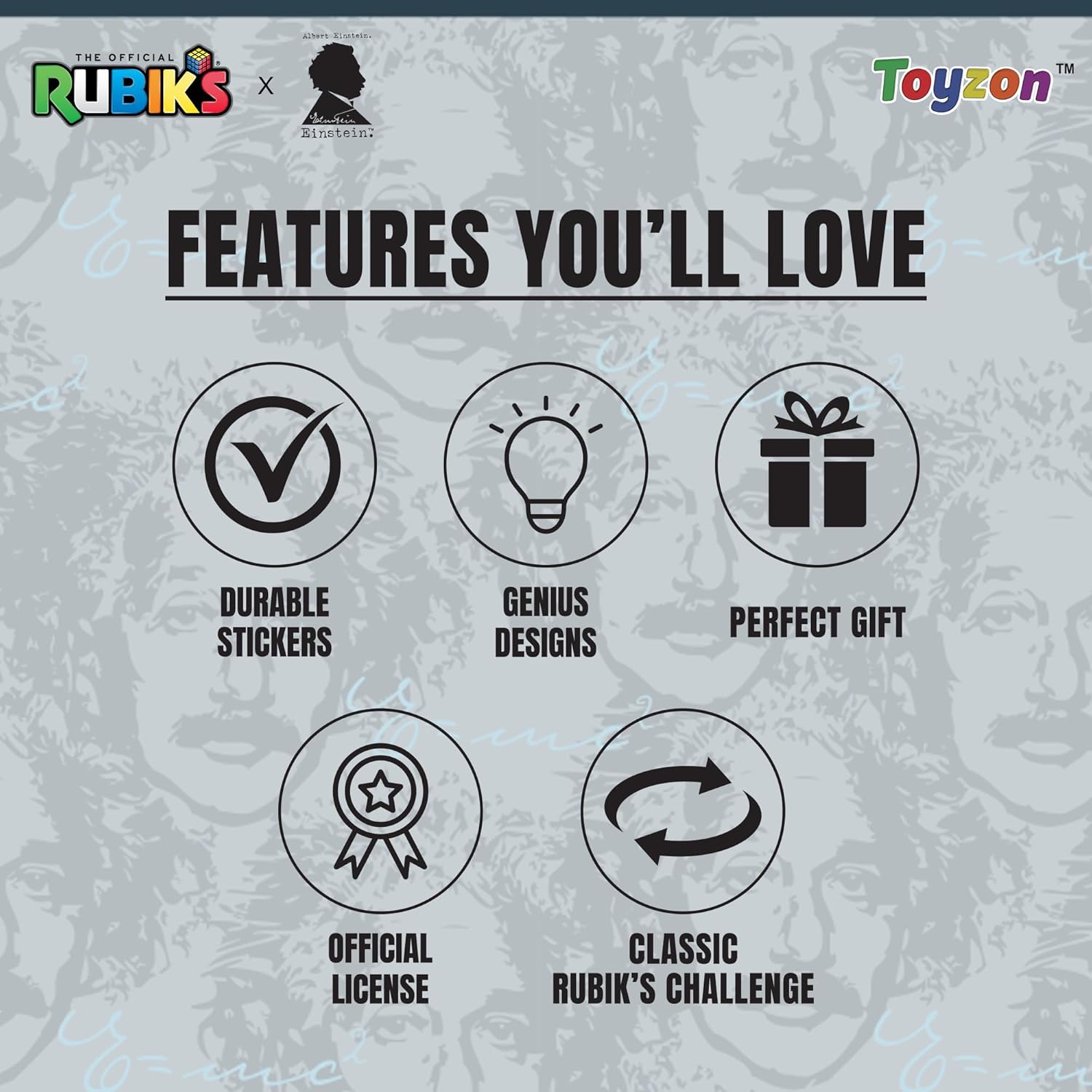 Compatible with Rubik’s Cube- Albert Einstein Themed Rubik's Cube 3x3 Rubiks Cube Speed Cube 3x3- Educational Speed Puzzle Cube Featuring Iconic Einstein Artwork- Gift for Science Enthusiasts