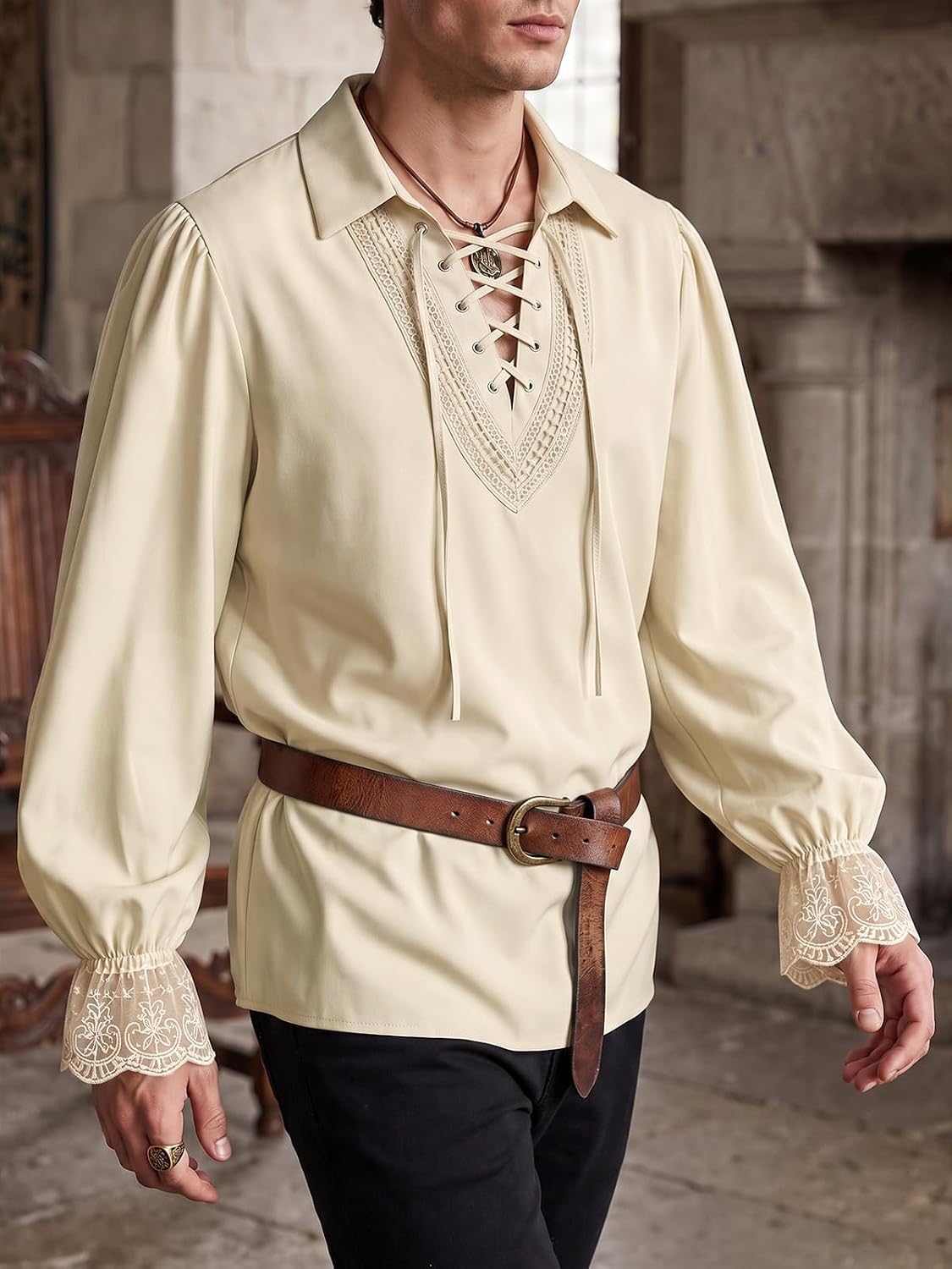 Yousify Mens Renaissance Shirt Halloween Medieval Viking Pirate Costume